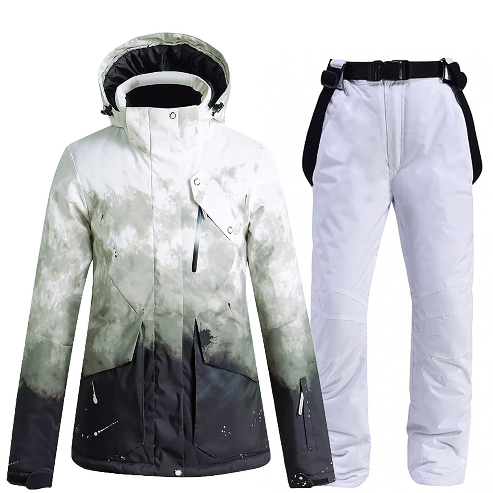 Męski kombinezon narciarski dla par atrament z kapturem gradient projekt płaszcz przeciwdeszczowy damska moda snowboard top i spodnie gruby kombinezon śnieżny, szary, 2XL (180 cm 83 kg)