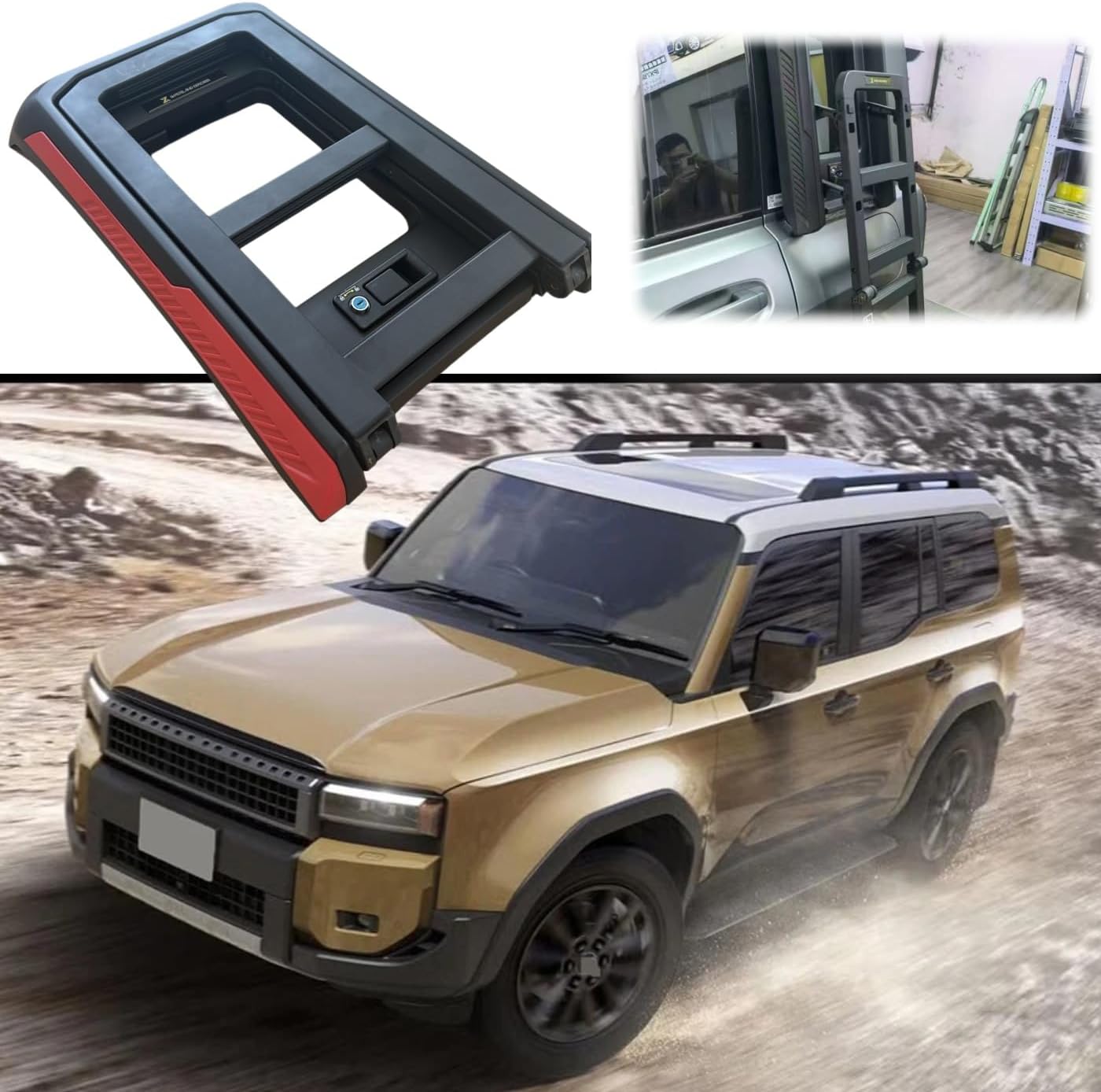 Foldable Liftable Ladder Roof Rack Access Fits for Toyota Land Cruiser Prado LC250 J250 2024-2026 Red