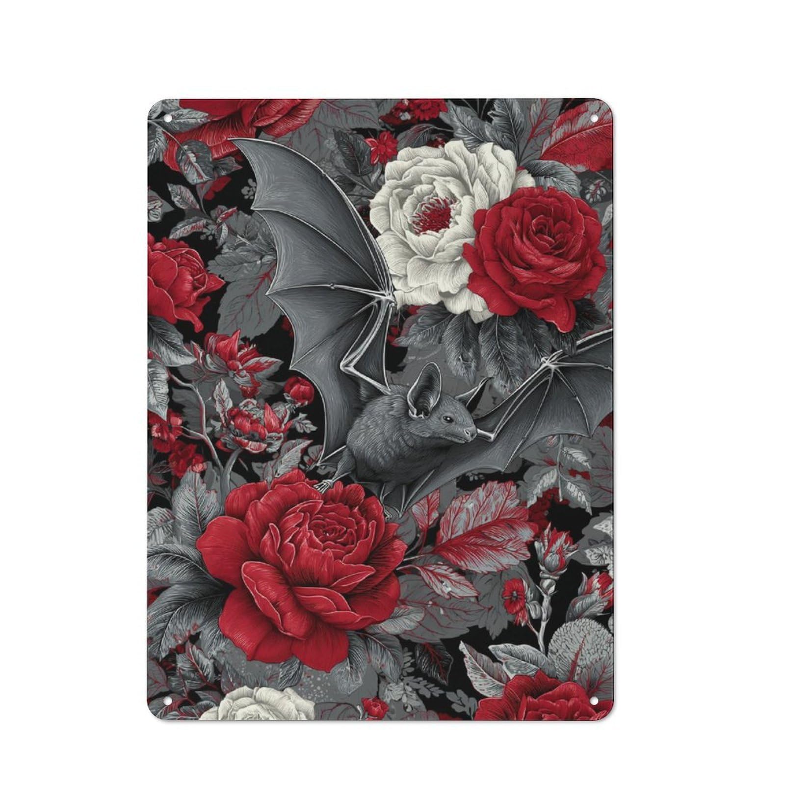 Junmoney Bat & Roses Elegance Printed Metal Sign 40X30cm For Pub Or Café, With Clear Industrial Wall Decor Character