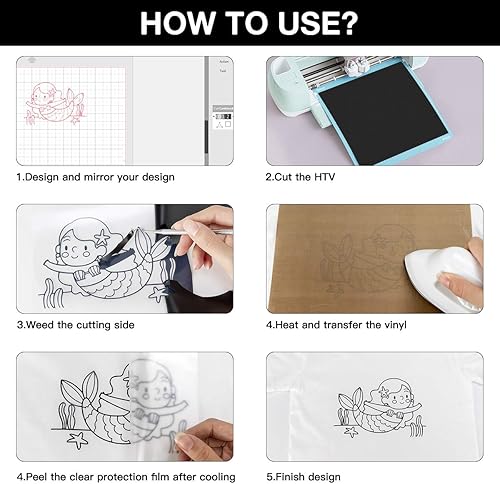 Miniatura 6 de HTVRONT - Rollos de vinilo termotransferible (HTV) blanco y negro, 12 pulgadas x 15 pies de vinilo de planchado para Cricut & Cameo, para camisas,