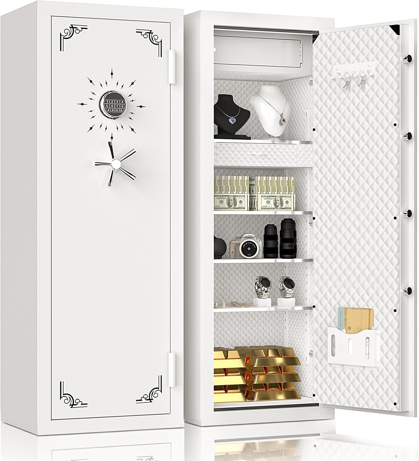 59.05''H Extra Large Fireproof Safe for Home, 13 Cu Ft Home Safes Water and Fireproof, Heavy Duty Big Safety Boxes with Digital Lock&Keys, Drawer and Adjustable Shelves for Jewelry, Doc, Valuables