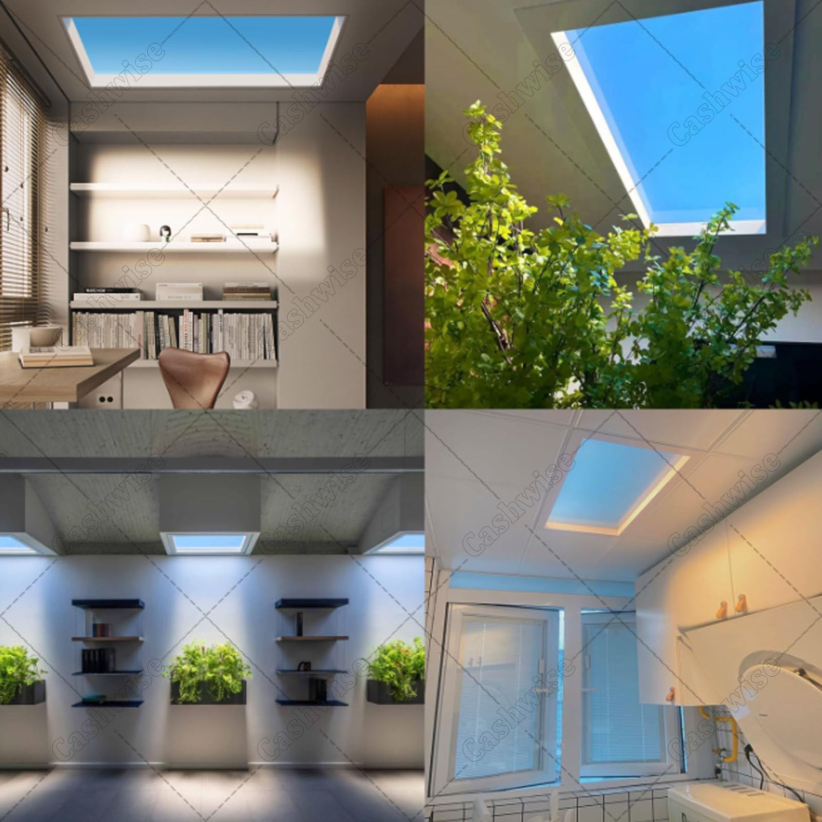 Inteligentne światło LED Blue Sky, sztuczne światło dachowe z pilotem, ściemnialna lampa słoneczna 3000K-6000K, symuluje naturalne światło dzienne, do pomieszczeń bez okien Embedded-47 * 47 * 80cm