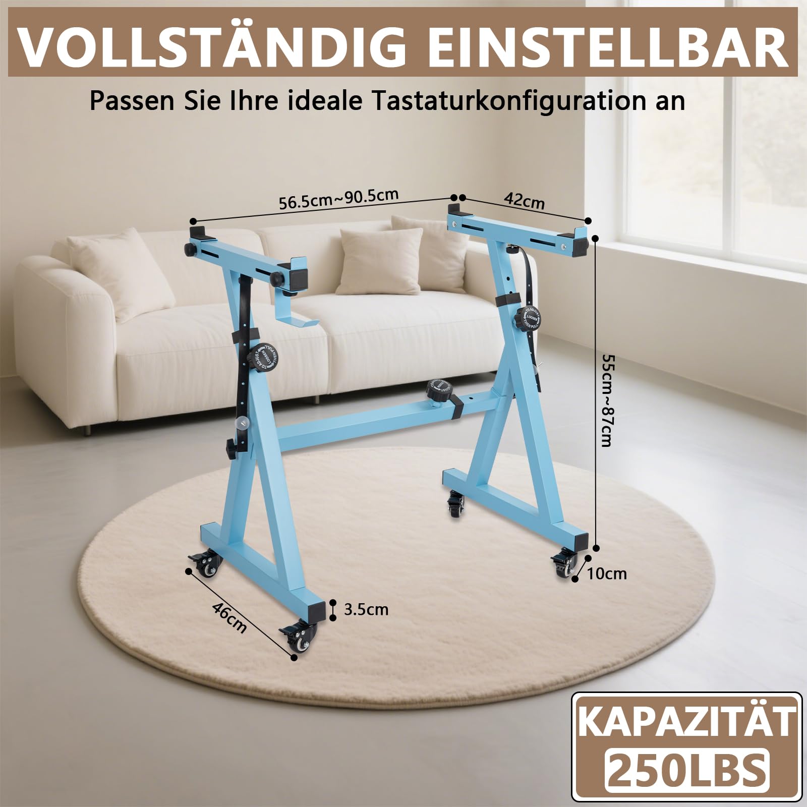 OUUTMEE Soporte para teclado, ruedas, soporte para teclado, forma de Z, ajustable, con riel deslizante, fácil de usar (azul Z)