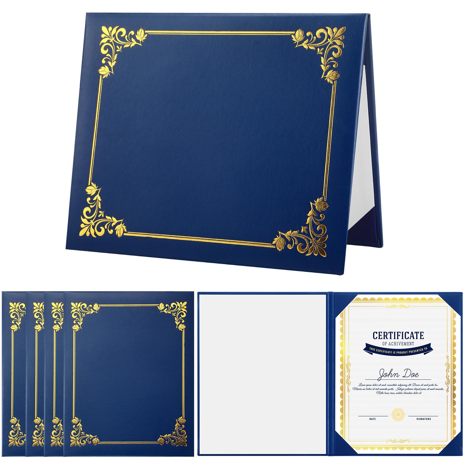 Tenare Confezione da 6 copertine in similpelle stampata per diploma per certificati, 21,6 x 28 cm, in pelle liscia, porta documenti di laurea (blu navy)