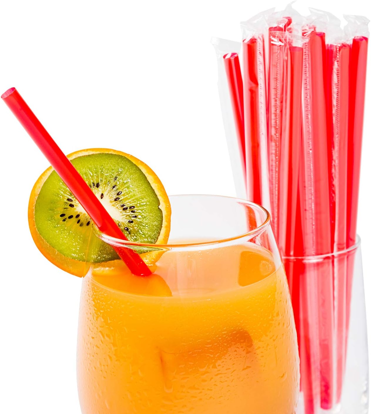 AmerCare 7.75 Inch Giant Red Poly Wrapped Straws, Case of 12,000