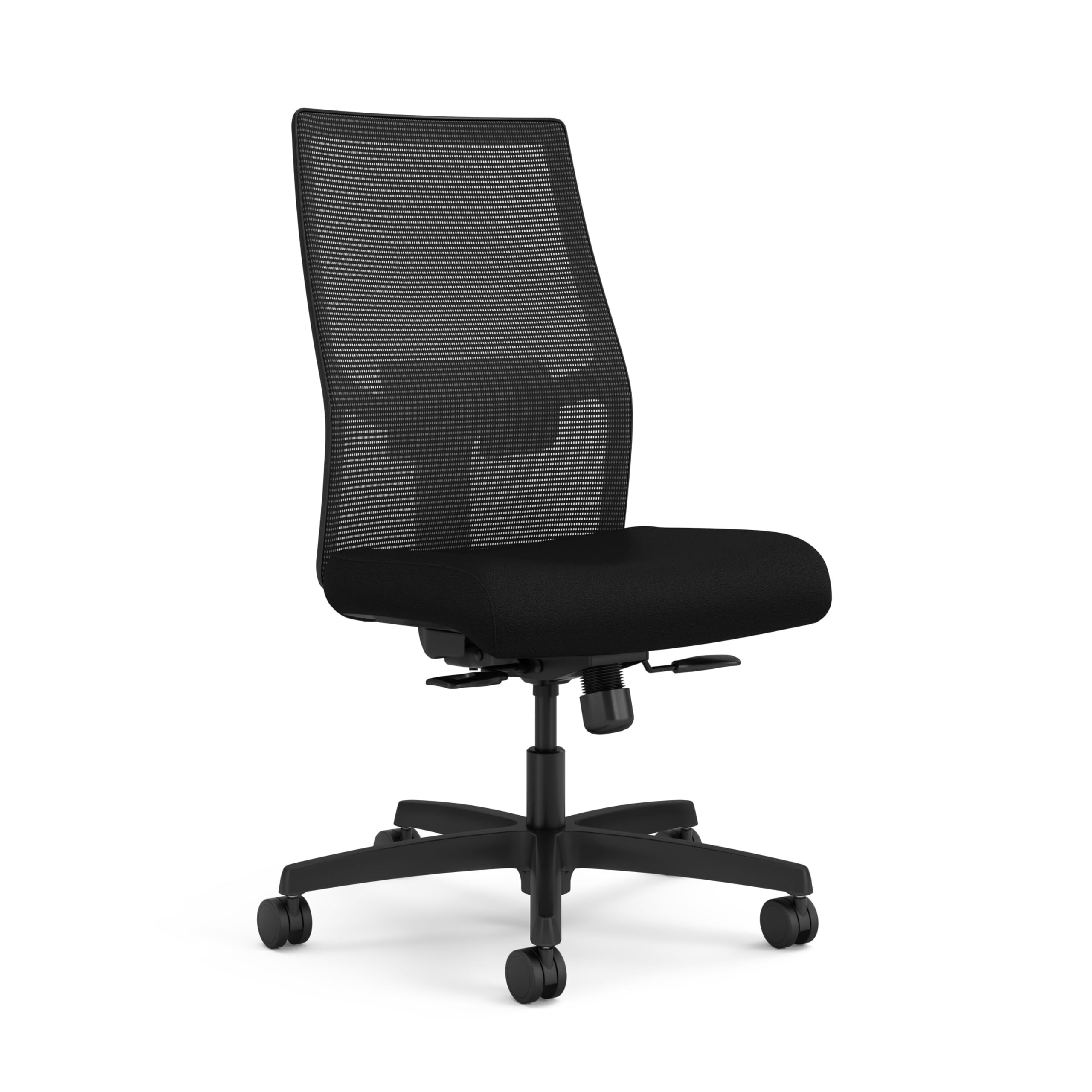 HON Ignition 2.0 Armless Office Chair, Ergonomic Adjustable Tilt, Swivel Wheels, Comfy for Long Hours, Home Office Desk Chairs, Black