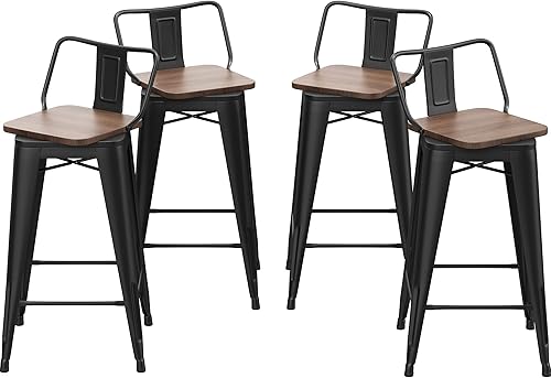 Changjie Furniture Juego de 4 taburetes de bar giratorios de 24 pulgadas con respaldo, taburetes de bar industriales para cocina (giratorios de 24