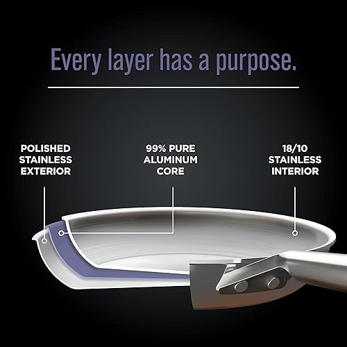 Miniatura 3 de Ninja EverClad - Sartén de acero inoxidable de grado comercial de 26 cm, sartén tricapa, apta para horno hasta 600°F, compatible con todas
