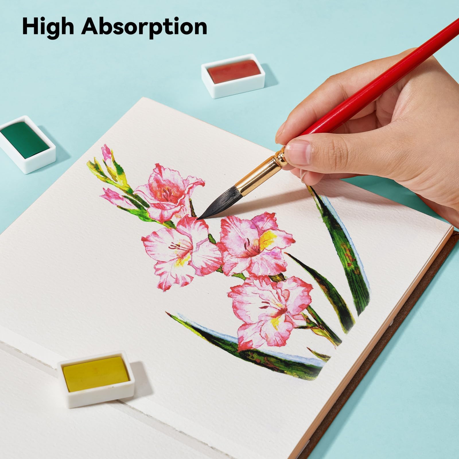 Arrtx Square Watercolor Paper Sketchbook, 7.09x7.09'', 140 LB, 300 GSM, 100% Cotton Paper, Cold Press, 24 Sheets, Hardcover Watercolor Journal for Use As Travel Notebook for Artists Adults Students image 4