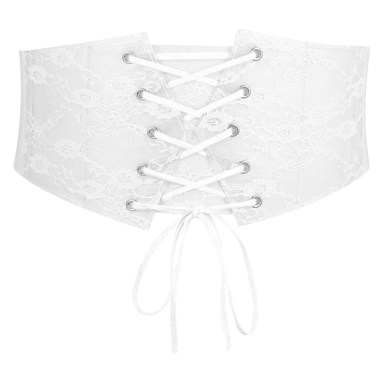 WOWOGO Women Clear PVC Elastic Corset Belt Lace Wide Stretch Waist Belt for Renaissance Pirate Halloween Dress