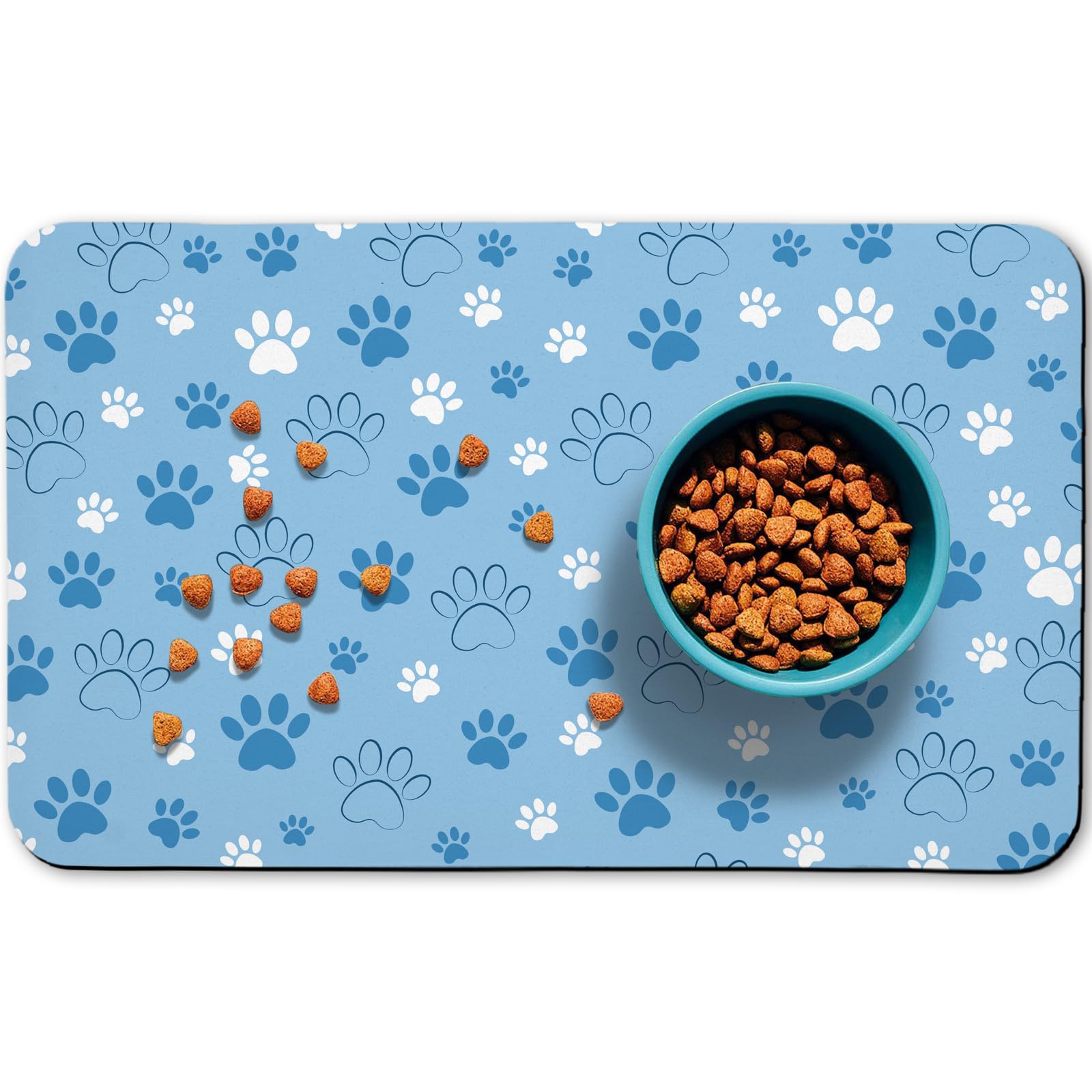 Tapis de nourriture pour chien bleu 43x76 cm étanche et absorbant