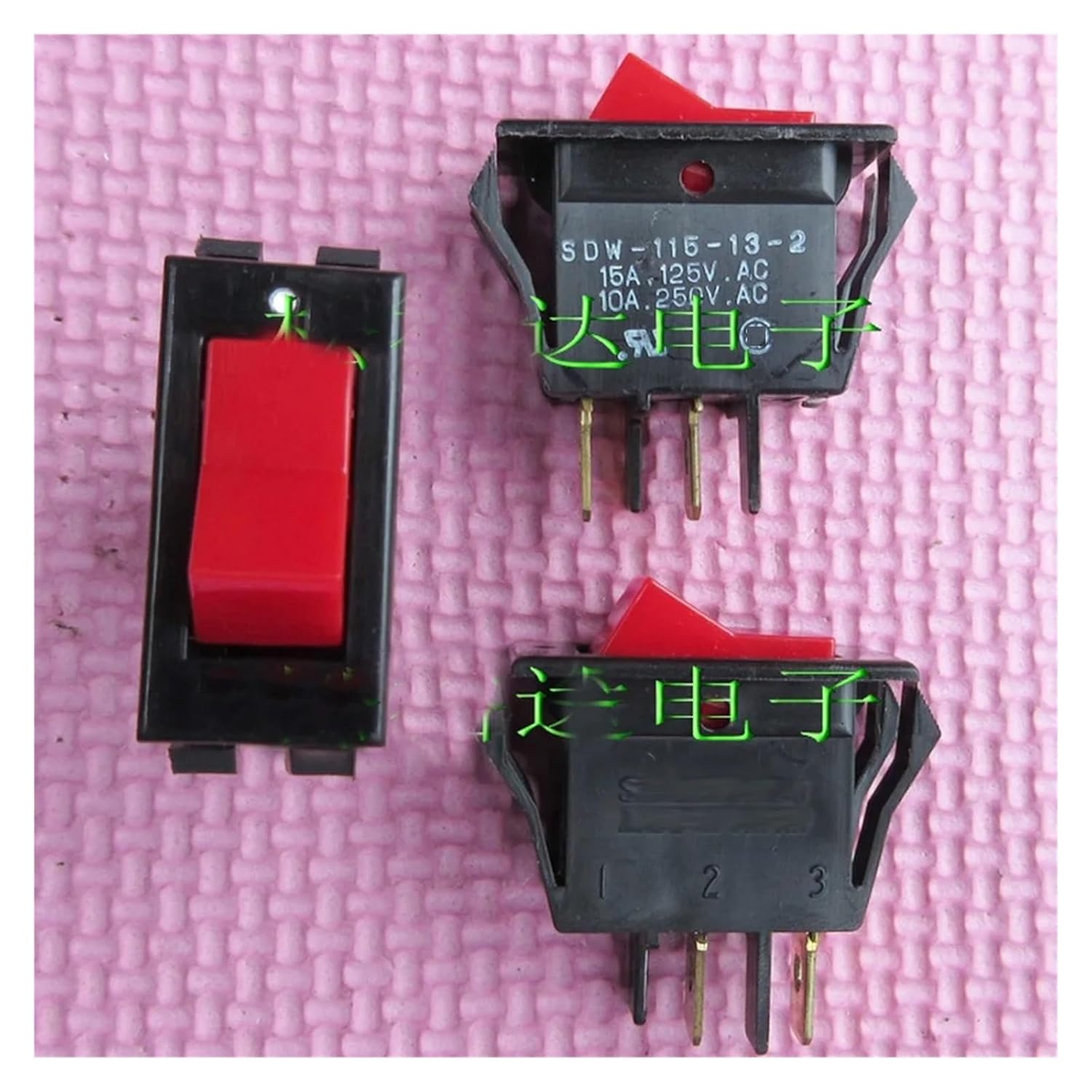 SDW-115-13-2 2Pins 2 Position Rocker Switches 15A125VAC 10A250VAC Red, 2-Pack