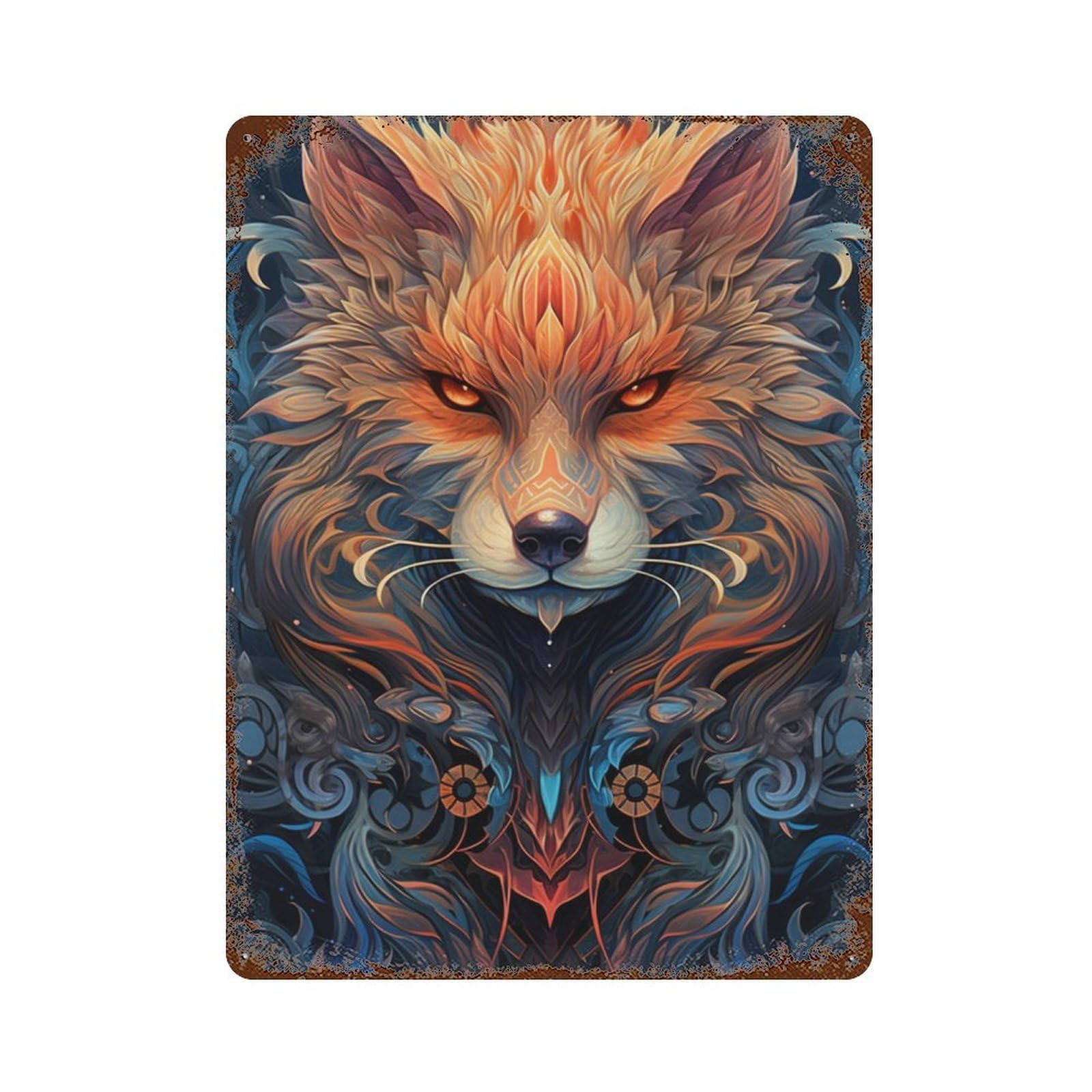 Vintage Rust Metal Sign Fantasy Fox Artwork -1 15.7"x11.8", Vintage Wall Decor for Office, Studio And Wall Decor