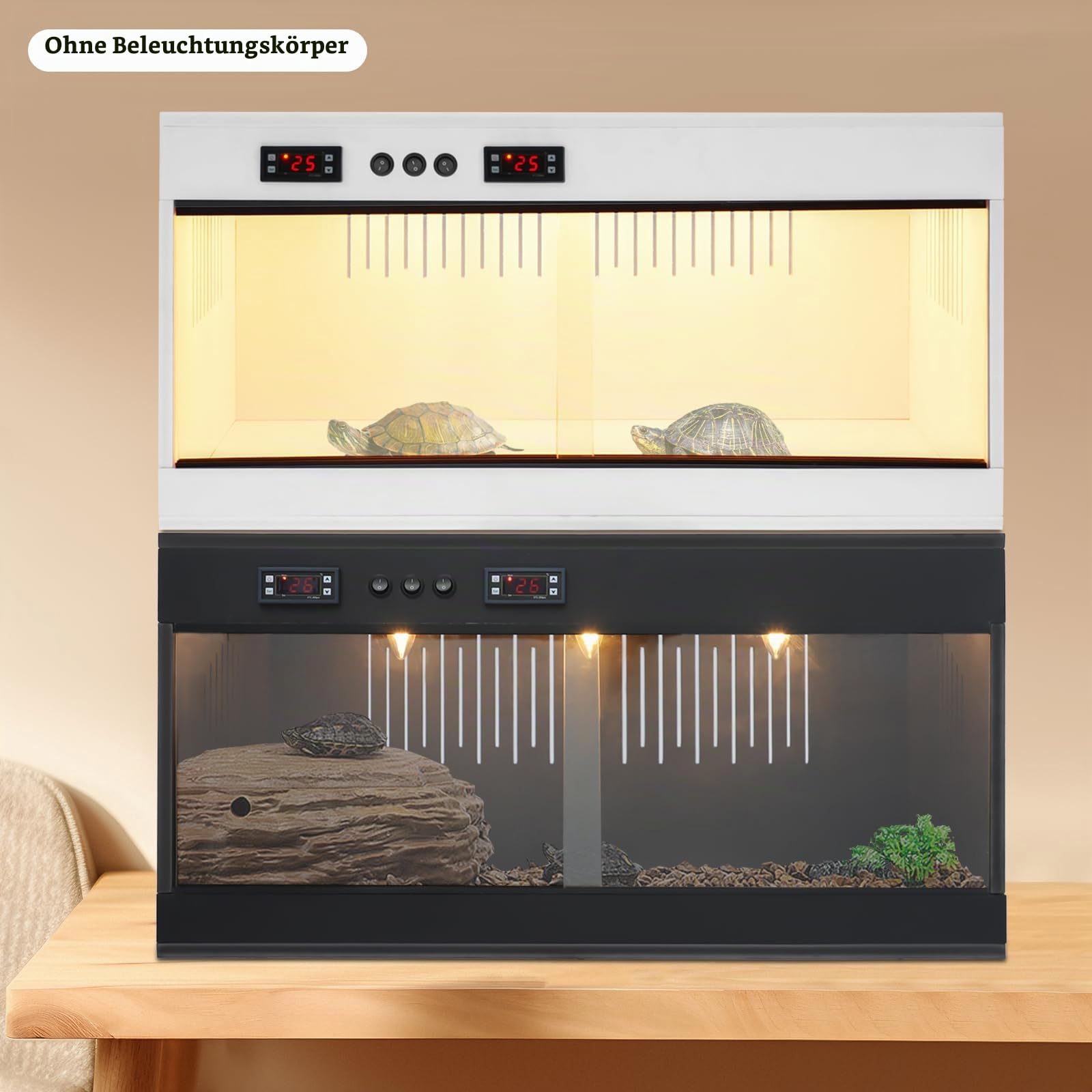Reptilien Terrarium PVC Reptilienzuchtbox mit Intelligentem Thermostat Zwei Unabhängige Temperaturzonen Reptile Fütterungsbox LCD-Anzeige für Gecko, Chamäleon 80 * 40 * 40cm (Schwarz)