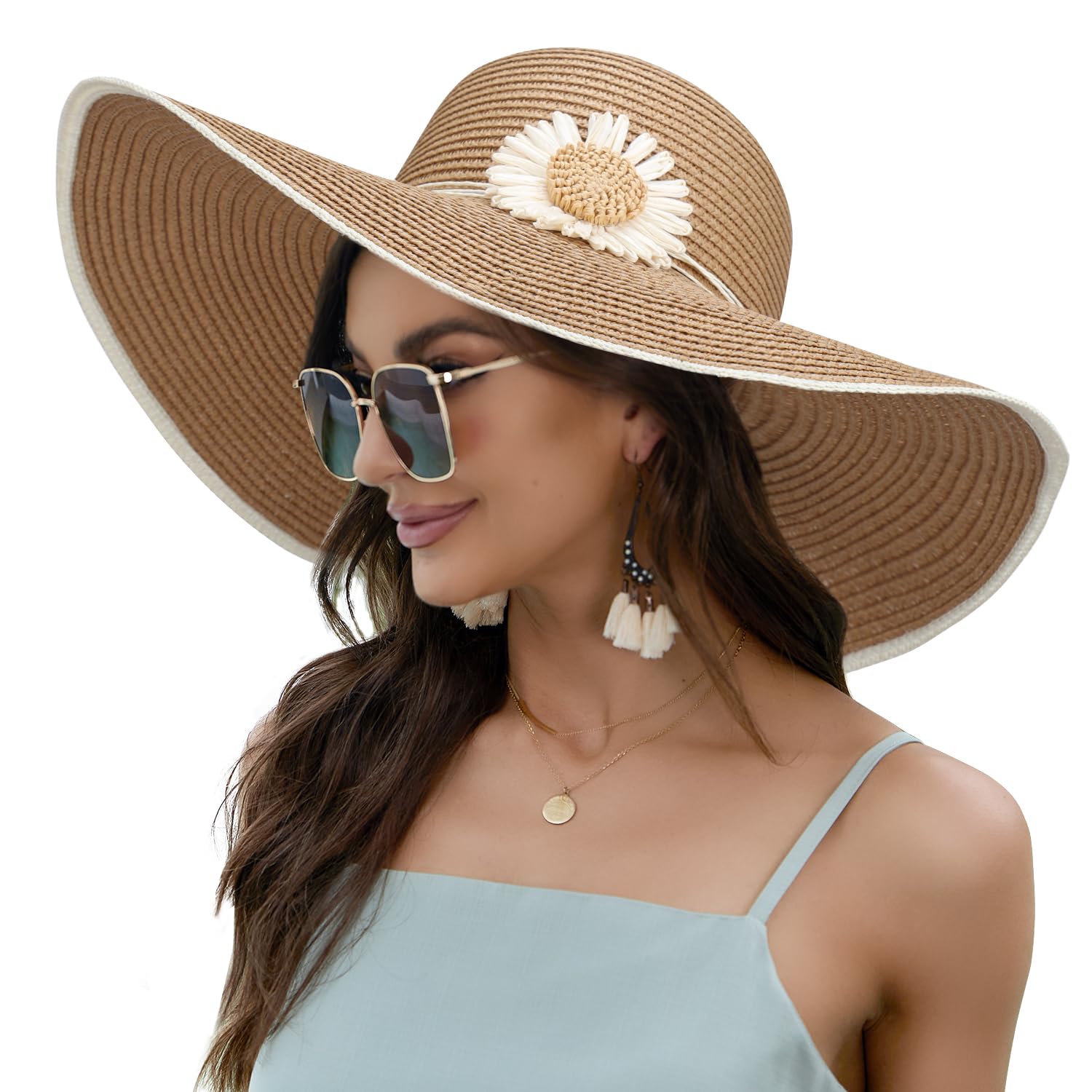 Naivlizer Women Wide Brim Sun Hat UPF50 Straw Summer Hat Floppy Beach Hat Roll-Up
