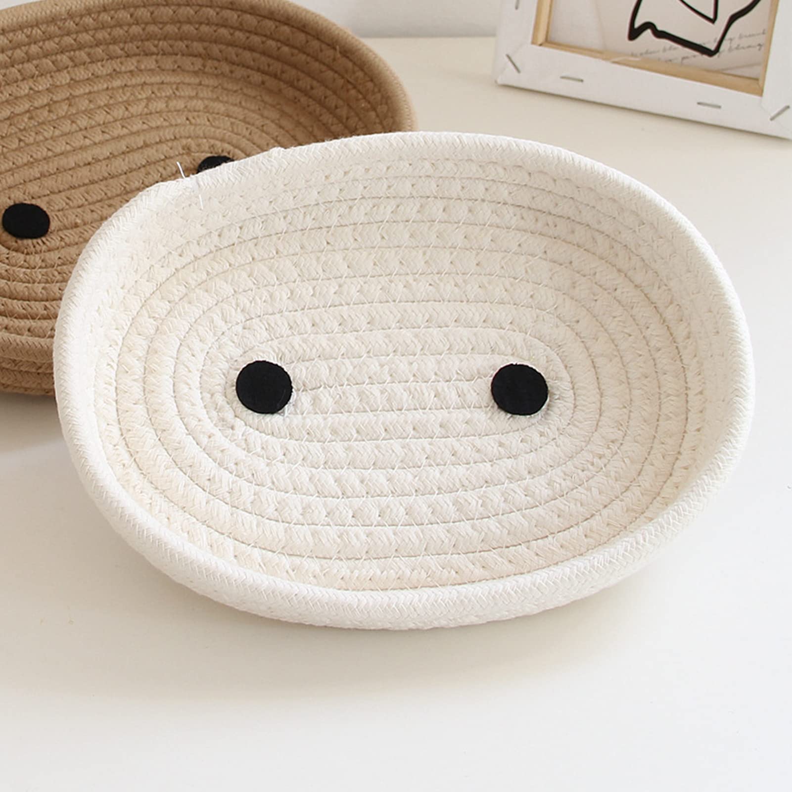 Naroote Cestino Portaoggetti in Corda di Cotone, Scatola Portaoggetti da Scrivania Decorativa Morbida per la Pelle con Coperchio per la Cameretta dei Bambini (Latte Bianco)