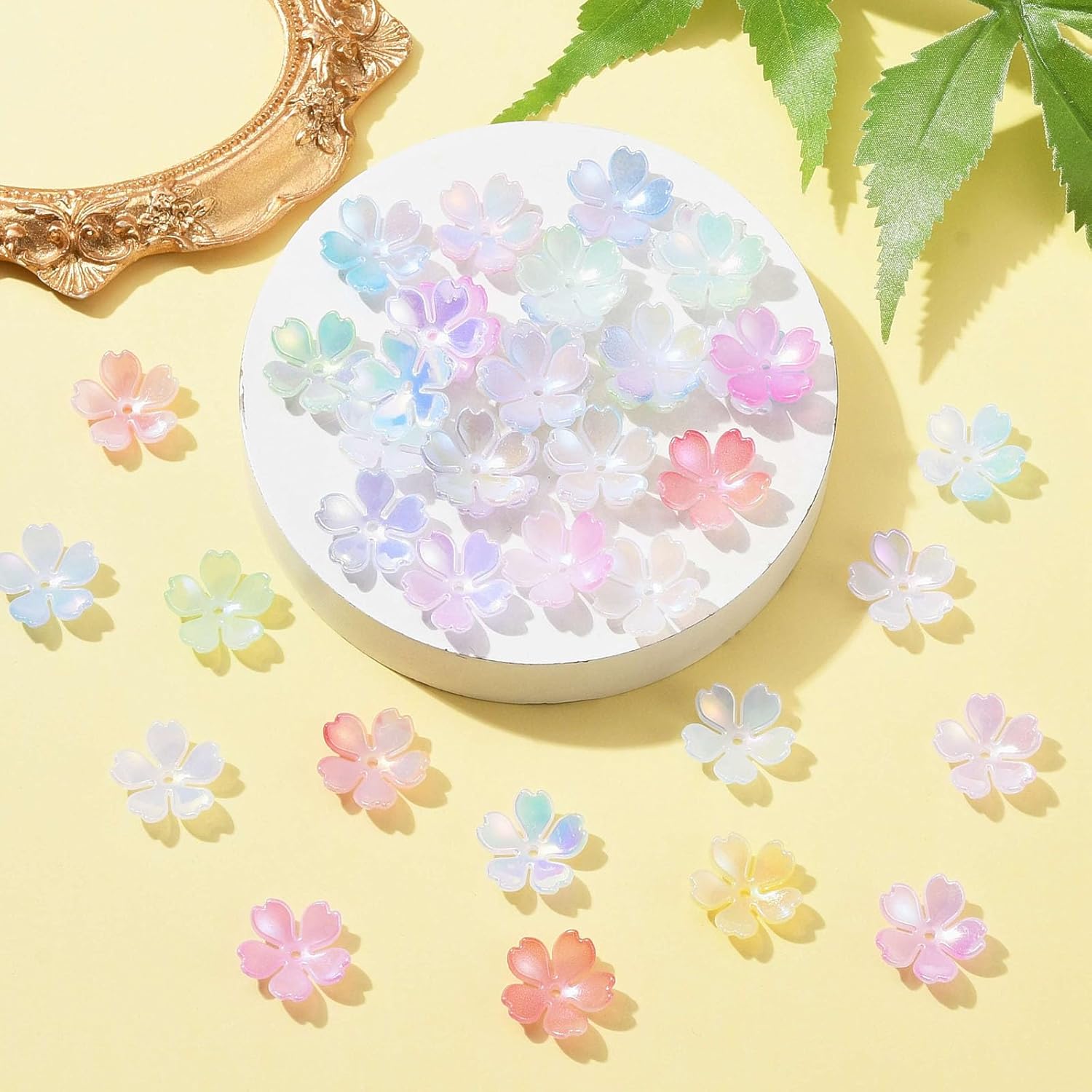 LiQunSweet 100 Pcs 9 Colors Opaque Cherry Blossoms Flower Acrylic Bead Caps Spring Floral Spacer Beads for DIY Jewelry Bracelet Craft Accessory Supplier - Image 5