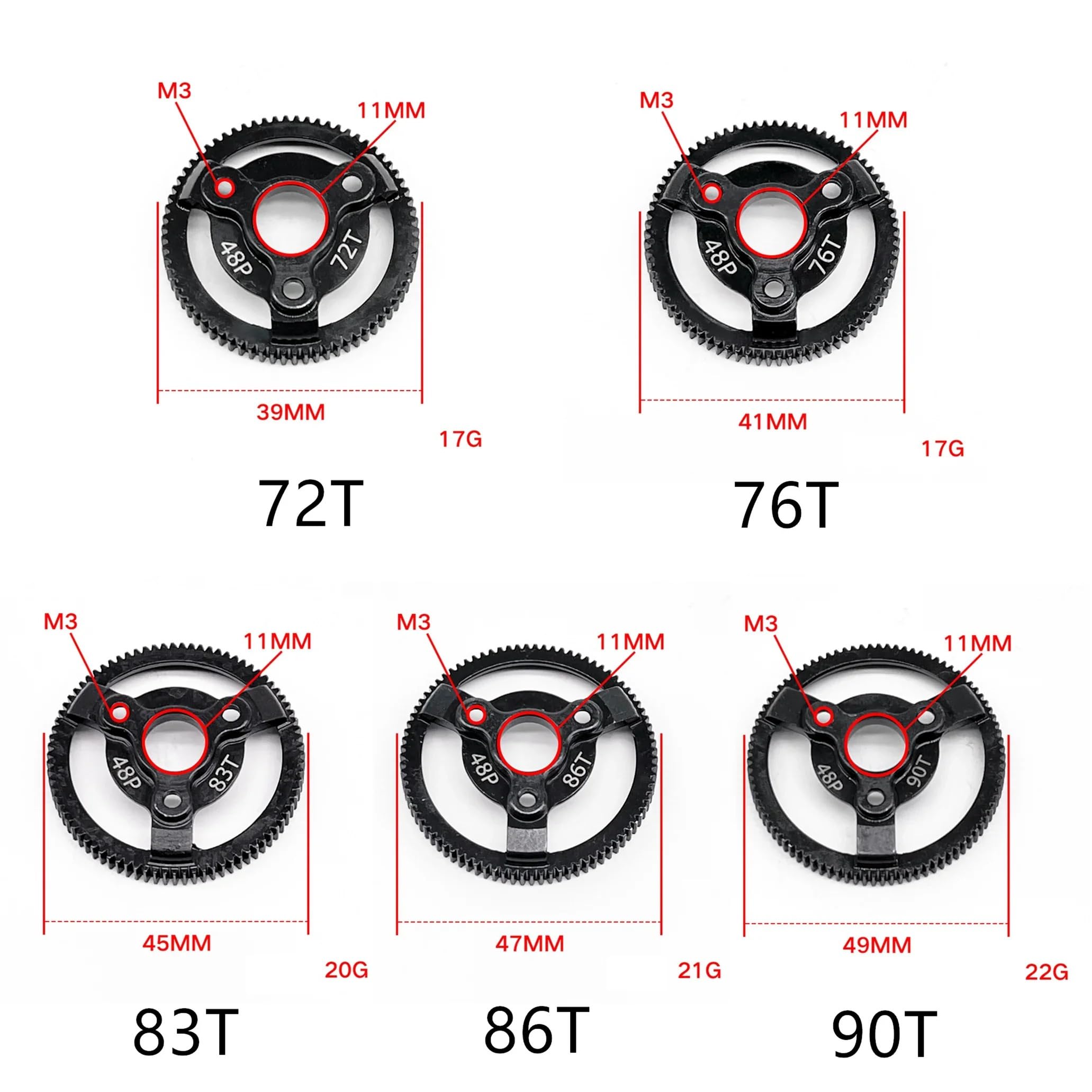 Amazon.com: Hardened Steel 48P Spur Gear 72T 76T 83T 86T 90T