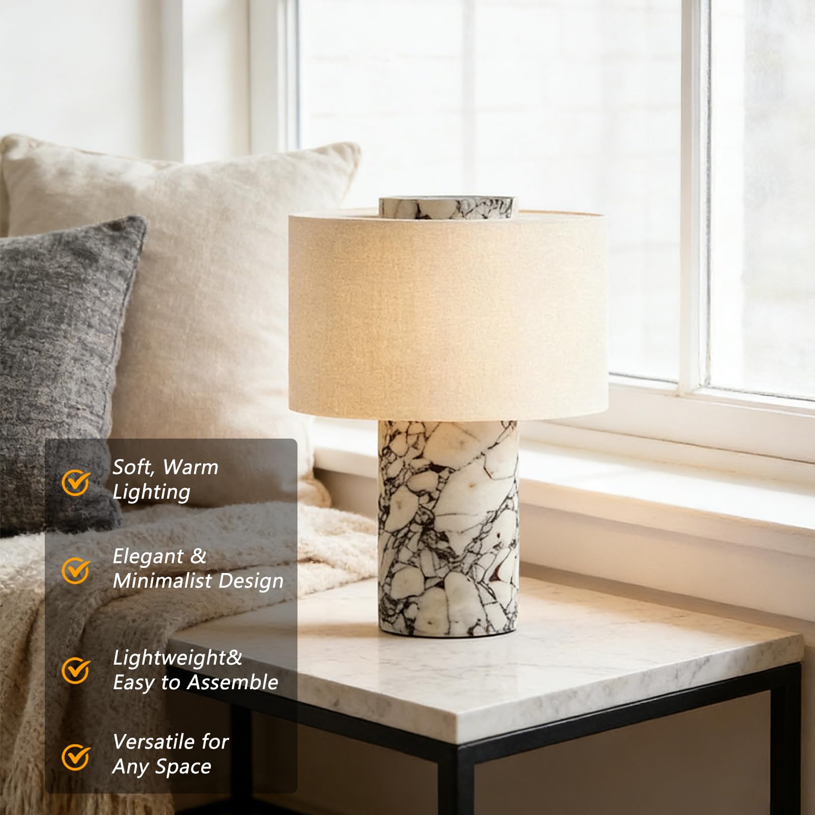 Lampada da tavolo moderna touch control con base in marmo, ricaricabile, decorativa, dimmerabile, design di lusso per camera da letto, ufficio e soggiorno