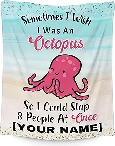 Mercuryelf Custom Octopus Throw Blanket - Soft, Fuzzy & Warm - 30x40 Inches Small Blankets for Lap, Crib - Cute Throws Gift for Baby