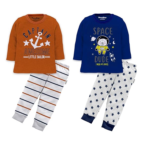NammaBaby Boys Cotton Full Sleeve Top and Pyjama Set in Cool Color Set of 2