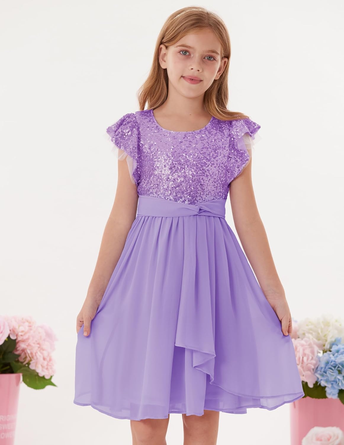 GRACE KARIN Girls Sequin Dress Party Birthday Prom Formal Fancy Midi Dress 5-12 Years - Image 3