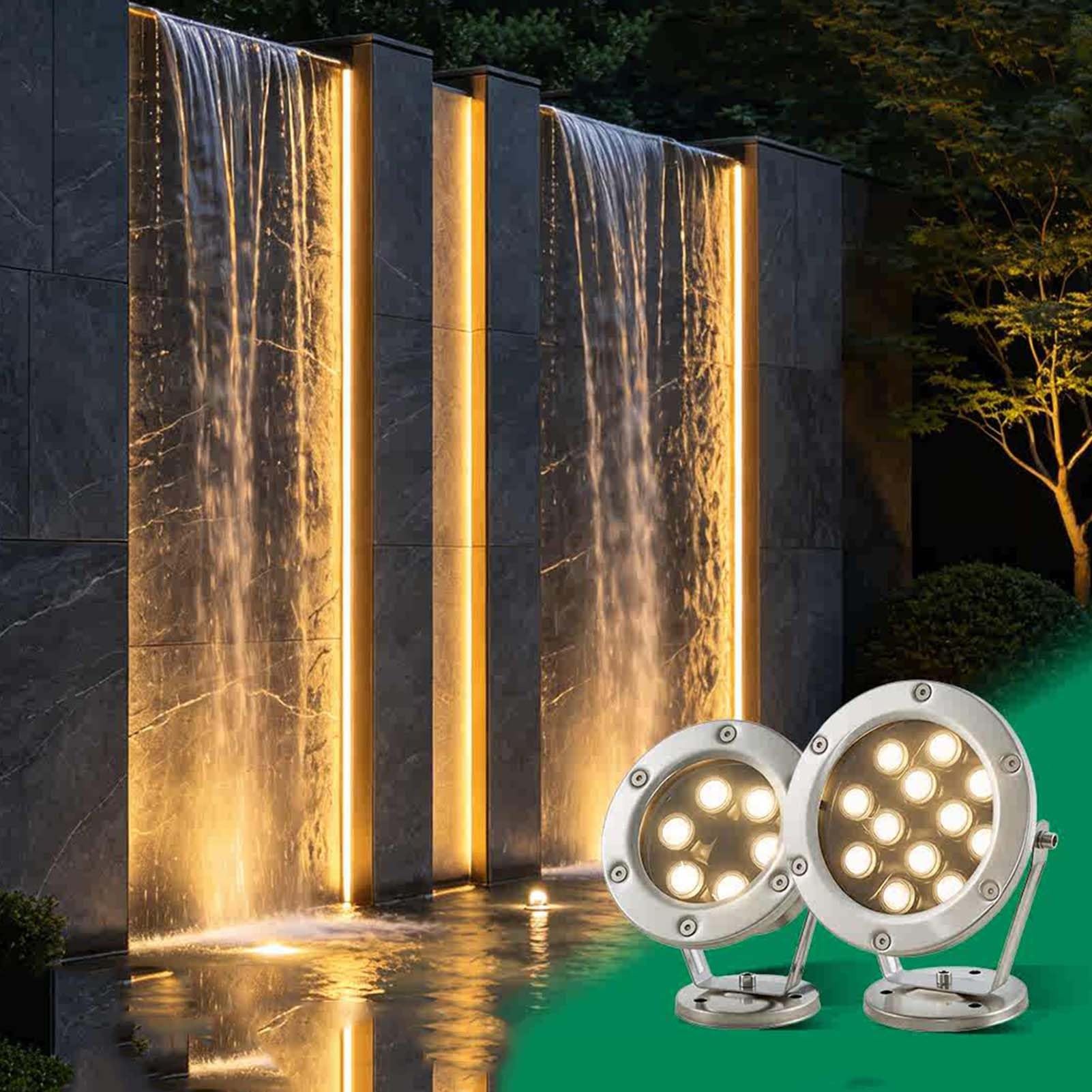 12V Rotation Spotlight, LED Underwater Pond Lights, Submersible LED Lights, IP68 Waterproof Underwater Light, for Garden, Pool, Courtyard, RGB Fountain(Warm White Light,3w)