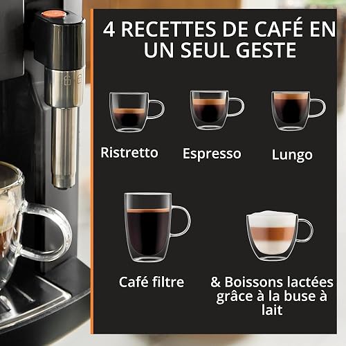 Krups Harmony, Machine espresso entièrement automatique avec buse vapeur, 4 boissons, Mousseur à lait manuel, Charbon, EA508BE0, Gris Coal - 2