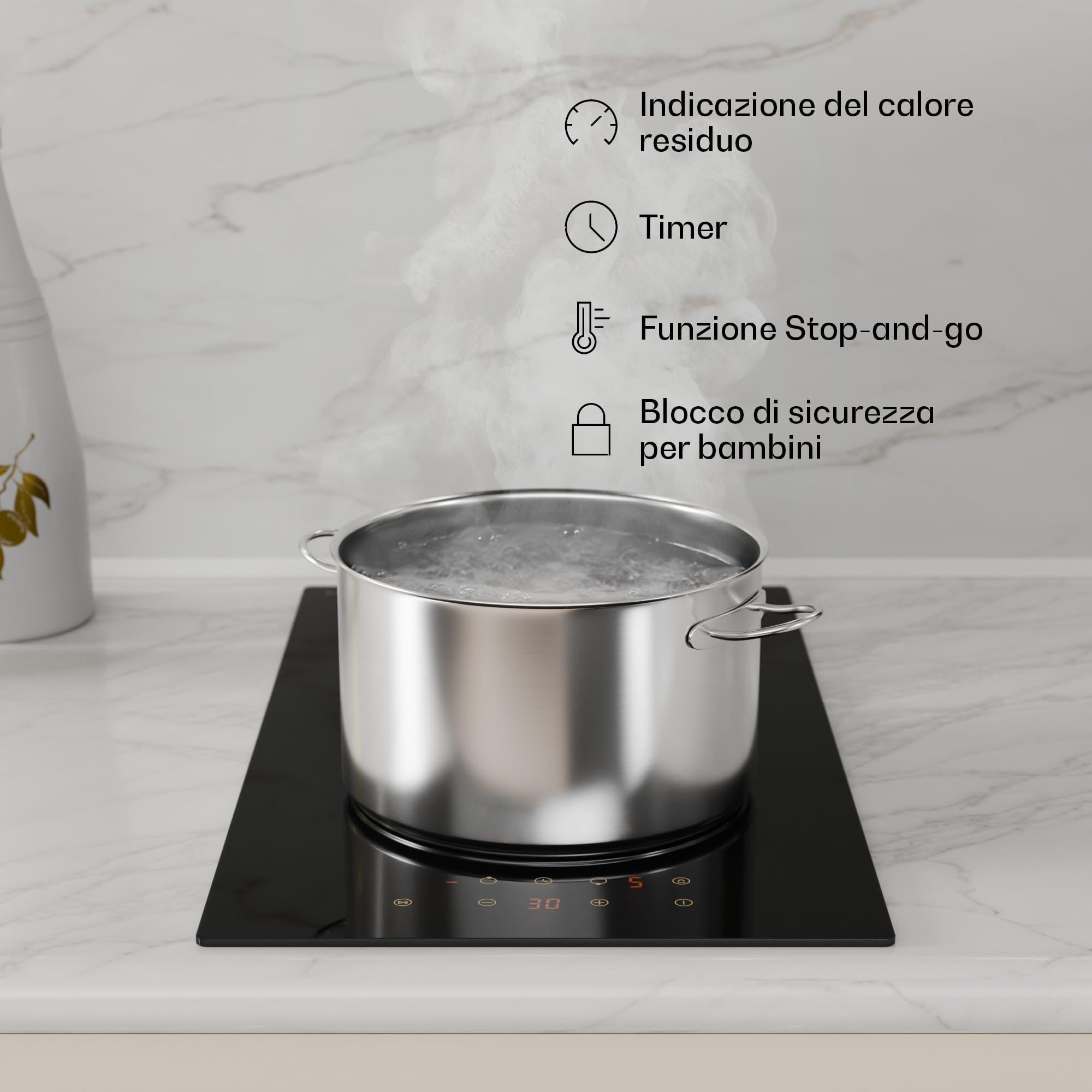 Klarstein Victoria Piano Cottura Vetroceramica 2 Fuochi - 30 cm, Design Retrò, 3000 W, Touch Slider, 9 Livelli, Timer & Blocco Bambini, Piano Cottura Elettrico Compatto per Cucina