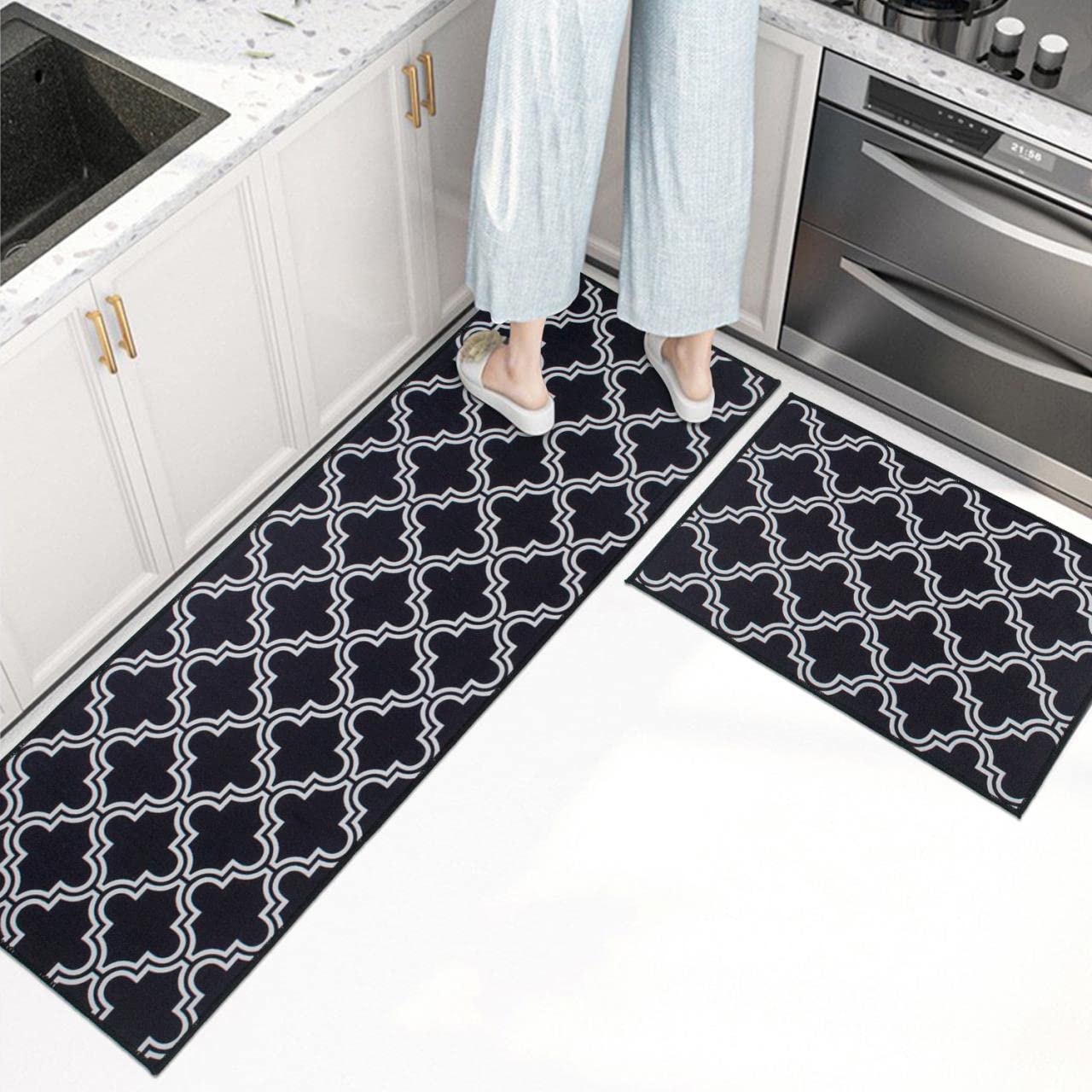 HomeCloud Kitchen Rectangular Mat: Premium Anti-Slip, Soft, Washable, Designer Printed Mat for Floors, Kitchens, and Rooms - (6mm Thick, 41x122 cm and 41x61cm) (Trap_Black) (B09TRD1MG2) Amazon Price History, Amazon Price Tracker