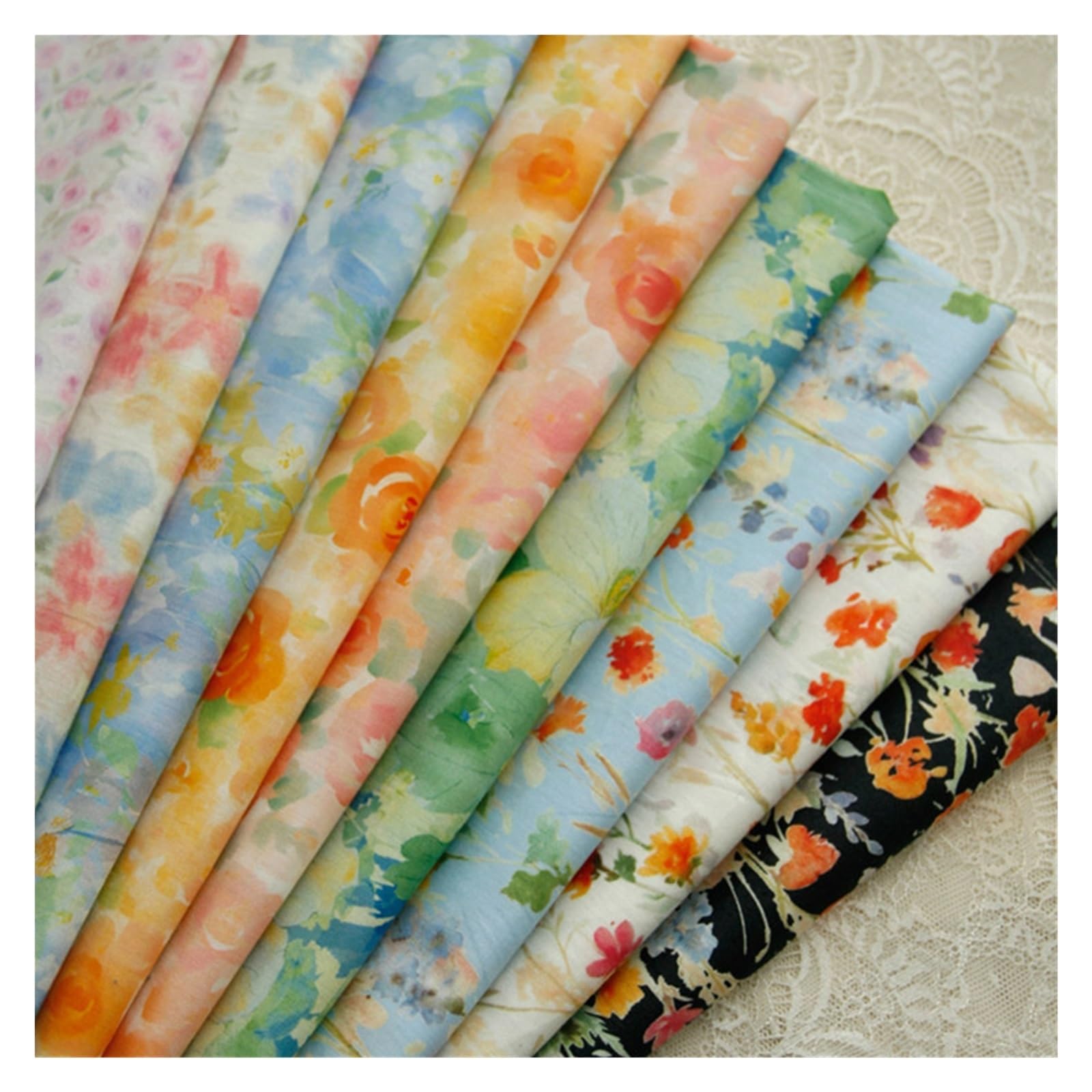 Tessuto Stampa Floreale Pittura a olio ad acquerello Stampe floreali Tessuto di cotone sottile Stampato digitalmente for abiti estivi Abbigliamento Cucito fai da te Decorazioni for la casa(9)