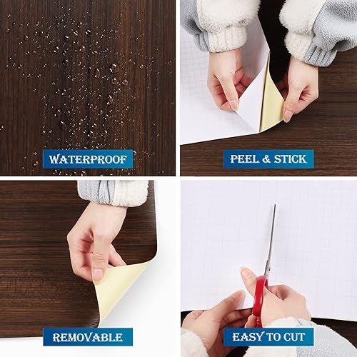Miniatura 4 de Funstick Papel de contacto de madera de nogal marrón de 24 x 200 pulgadas para gabinetes, papel tapiz de grano de madera para despegar y pegar,
