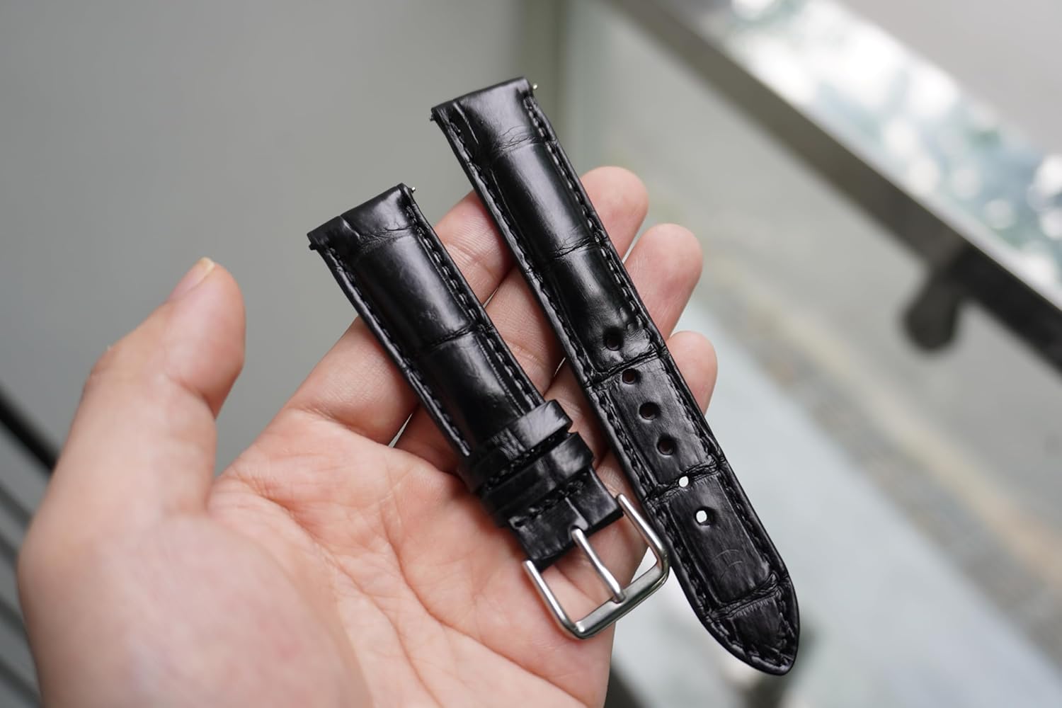 Black Handmade Genuine Crocodile Alligator Belly Skin Leather Quick Release Men's Watch Strap Band With Buckle 18mm 19mm 20mm 21mm 22mm