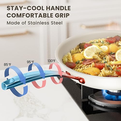 Miniatura 5 de Kikcoin Sartén pequeña antiadherente, sartén de cerámica de 8 pulgadas, sartén de cocina no tóxica con mango que se mantiene fresco, sartenes para