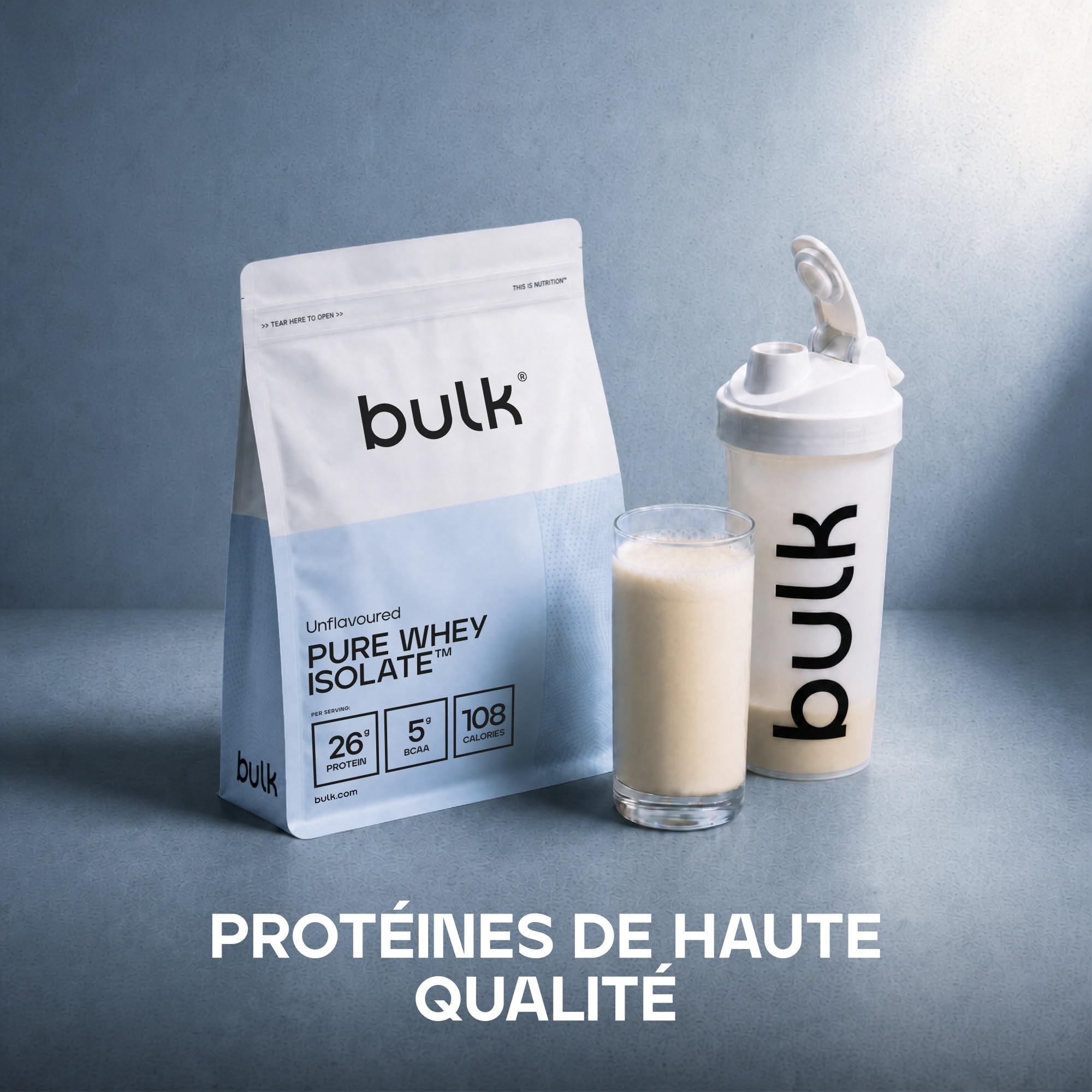 Bulk Pure Whey Isolate, Nature, 2kg | 24 à 26g de Protéines, 100% Isolat de Whey, Faible en Sucres et Lipides, Mélange Facile, Contribue au Maintien Musculaire