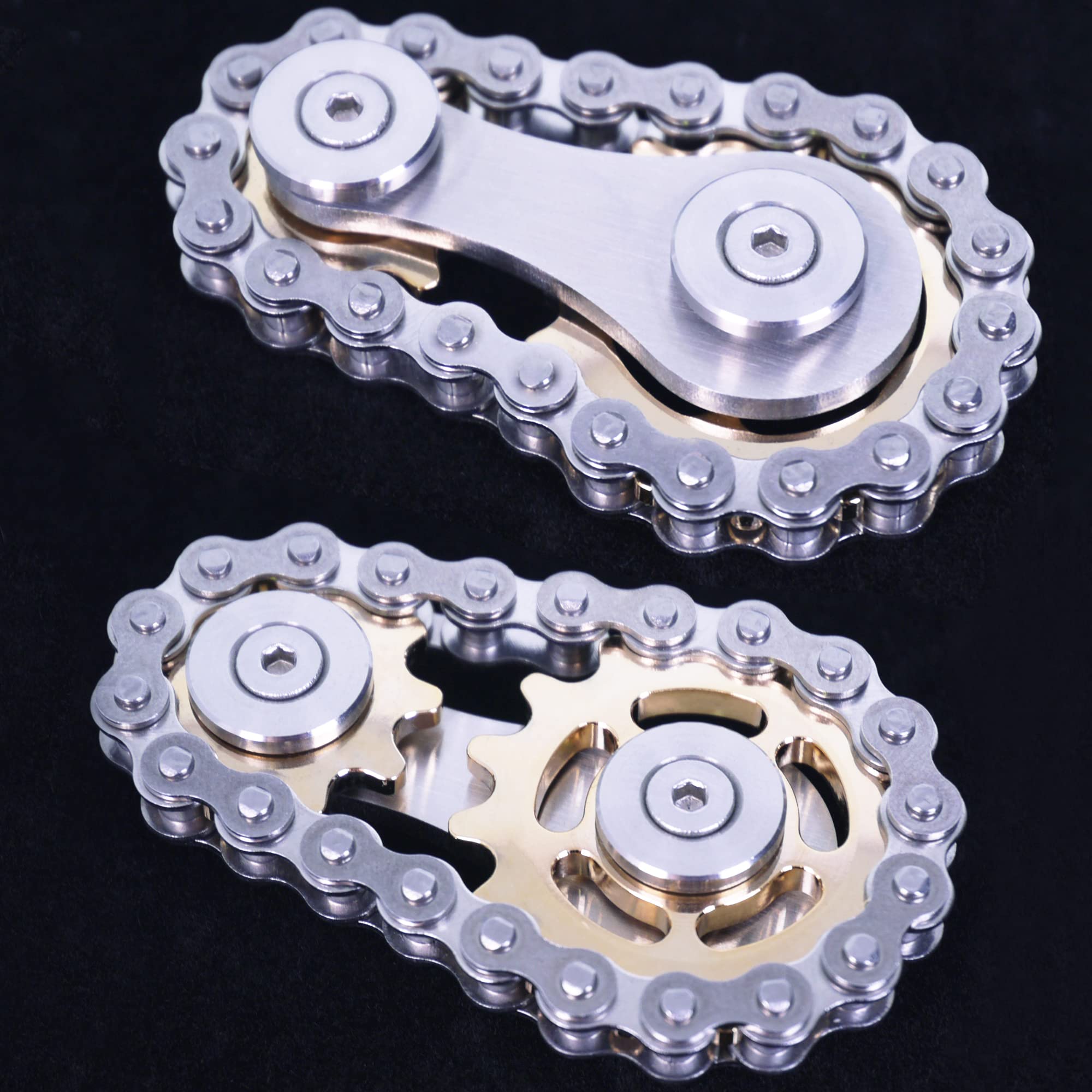 Fidget Spinner, Design a Forma di Catena di Bicicletta con Meccanismo a Ingranaggi, Gioco per le Dita dalla Meccanica Resistente in Metallo con Cuscinetti Lisci - Oro