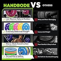 Vista 6 de Olympic Bumper Plates Bench Press Barbell Weights Set 2 - Inch, 10-55 lb Colored Rubber Weight Sets for Home Gym, Strength Training Plate Includes
