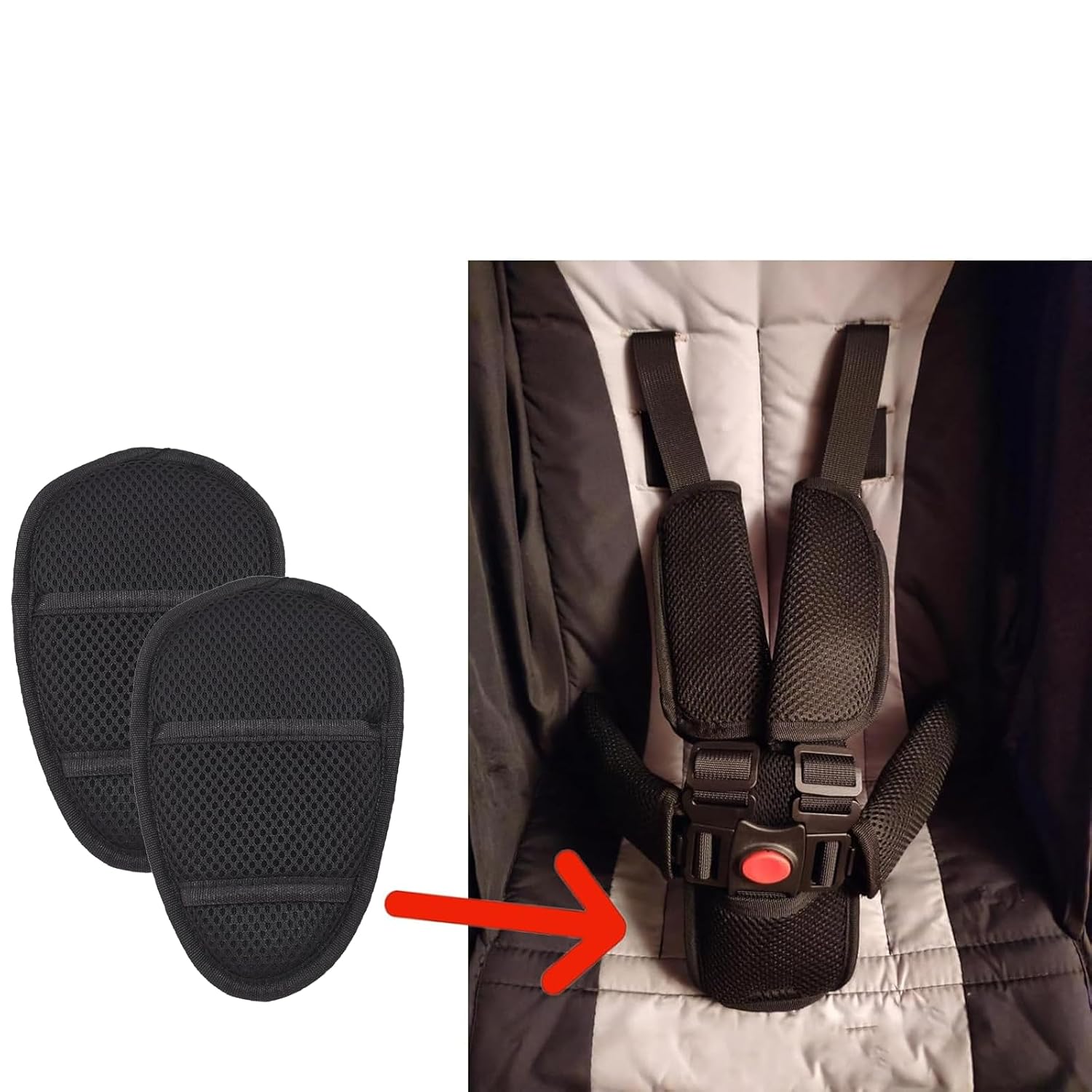 2 Pack Baby Stroller Seat Crotch Cushion Seat Harness Strap Covers for Baby Stroller, Universal Pram Harness Pads for Baby Seat Pushchair Seat Crotch Covers for Child Seats(Black)
