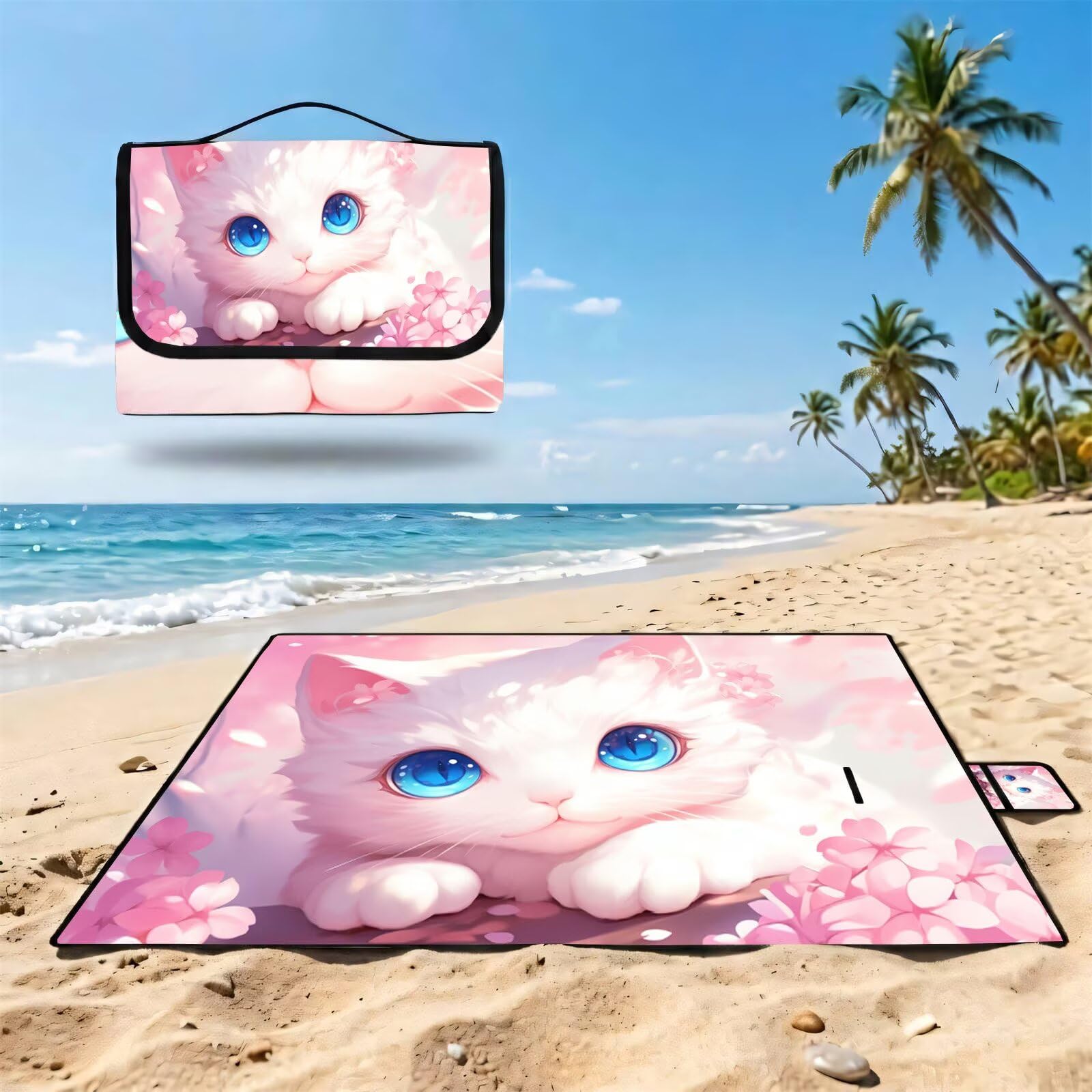 Coperta de Picnic Grande 200x200 cm, gatto Manta Picnic Impermeable Anti-Sabbia Manta de Playa Pieghevole, Outdoor Picnic Blanket per Spiaggia, Camping, Giardino, Trekking - Flower(4) FZ-76
