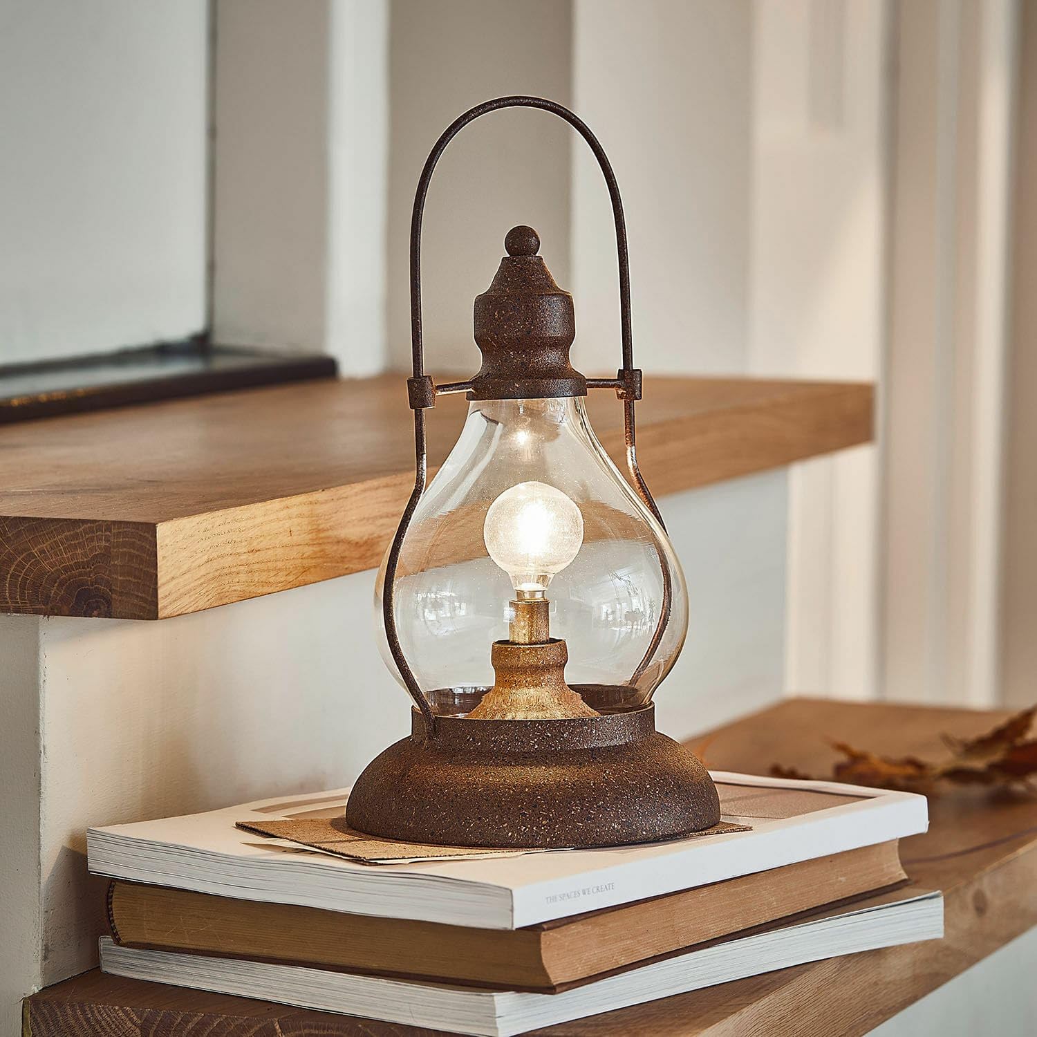 Loberon Cortney Lanterne LED Rechargeable - Effet Vieilli marbré - Éclairage LED, Marron Vieilli