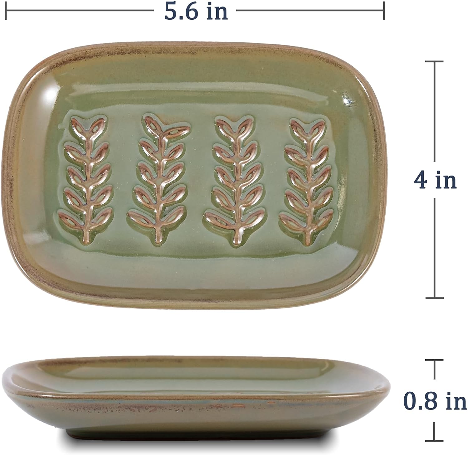 HighHerz Aesthetic Ceramic Soap Dish for Shower, Soap Holder with Raised Relief, Shower Soap Dish for Shampoo Bar Or Sponge, Soap Saver for Bathroom, Kitchen, Sink, Decorative Soap Tray (Green) image 4
