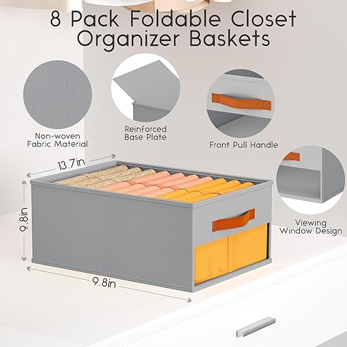 Miniatura 3 de Organizadores y almacenamiento de armario, paquete de 8 cestas de almacenamiento para organización, organizador de armario plegable con ventana
