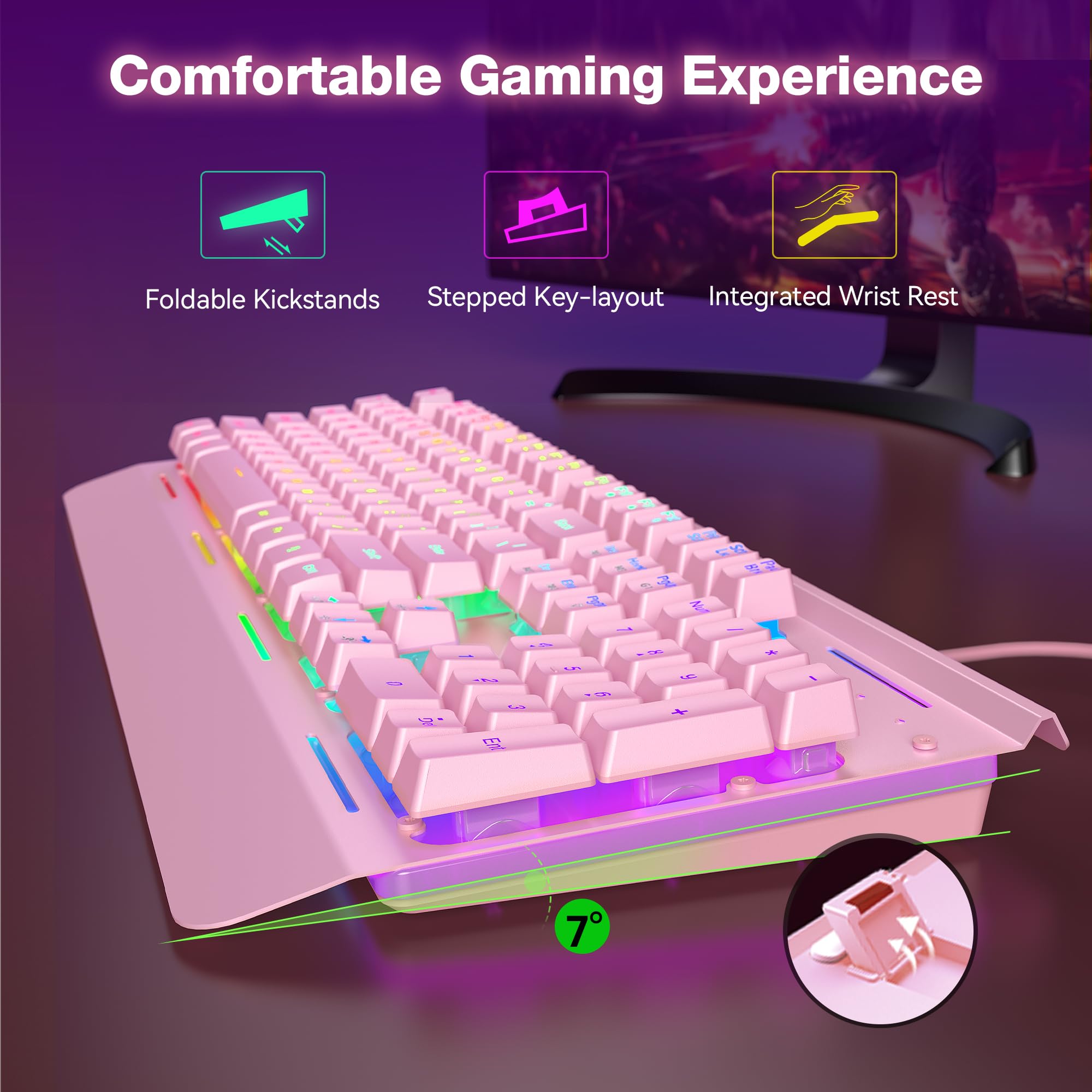 TECKNET Wired Gaming Keyboard, RGB Backlit Keyboard with Metal Panel Design view 2