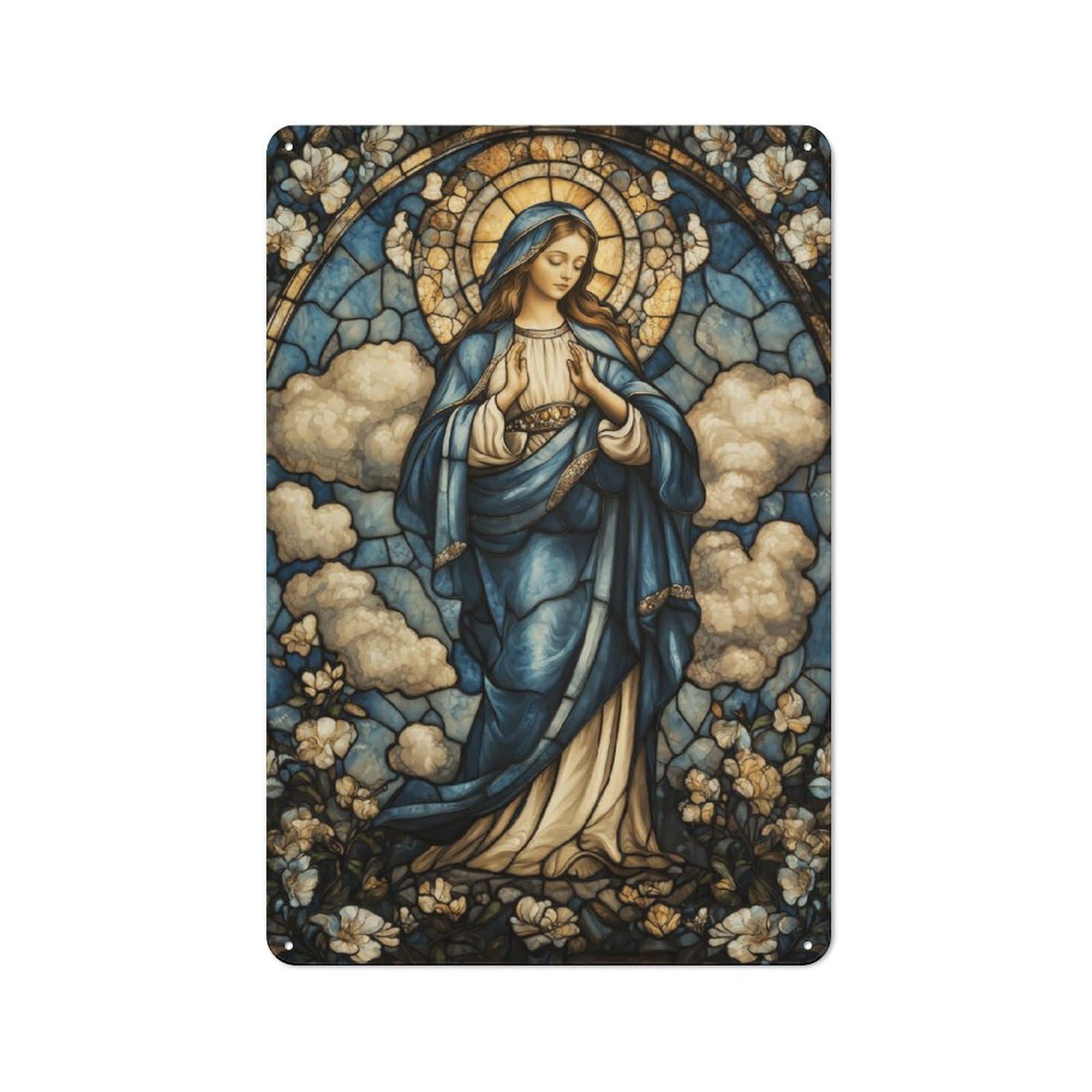 Junmoney Style-3 Vintage Tin Sign 30X20cm With Stained Glass Virgin Mary-1 For Hobby Room Or Studio, For Metal Sign Collectors, For Garage And Workshop Walls