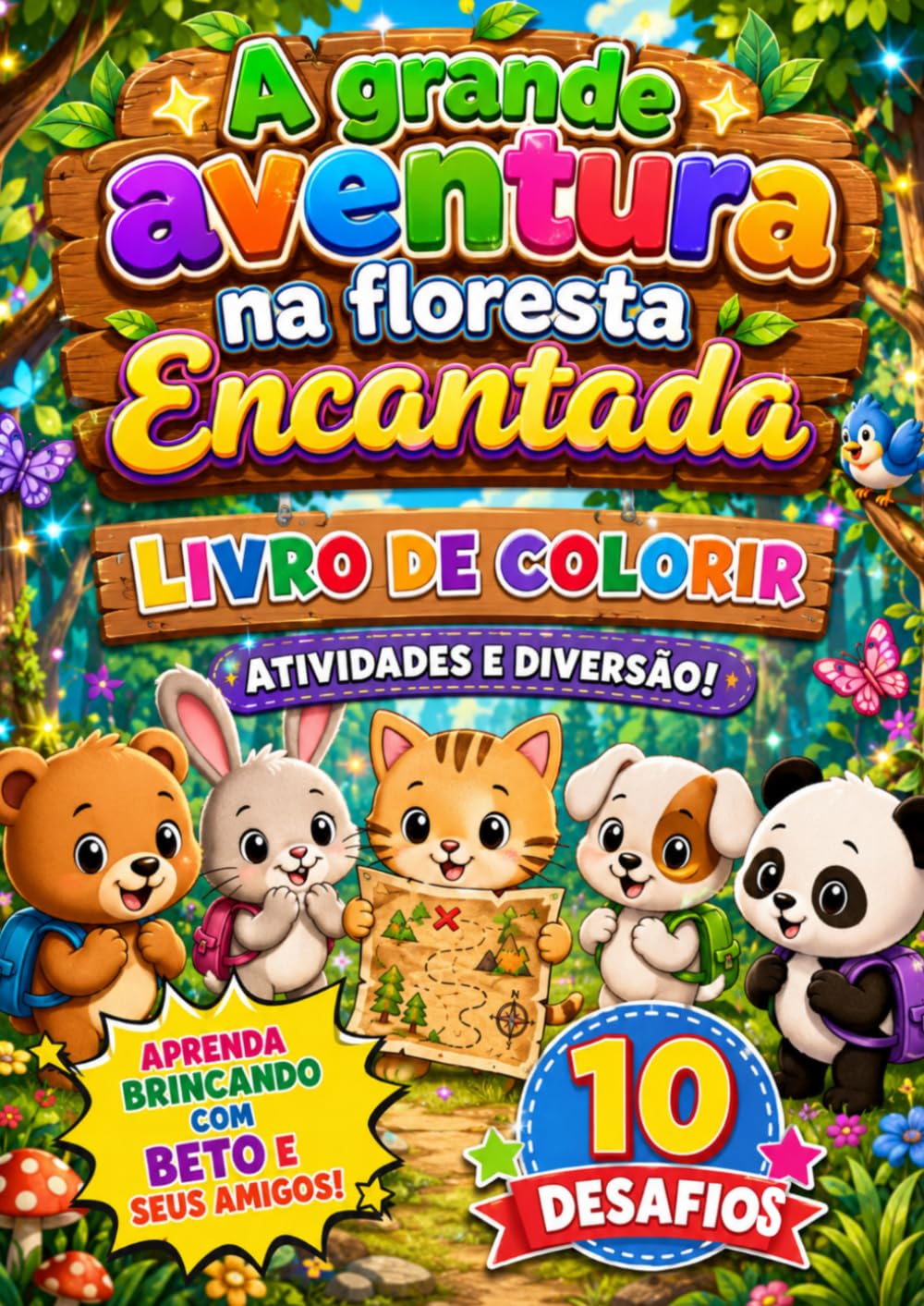 A grande aventura na floresta encantada: Livro de colorir infantil com Desenhos fofos e atividades Divertidas