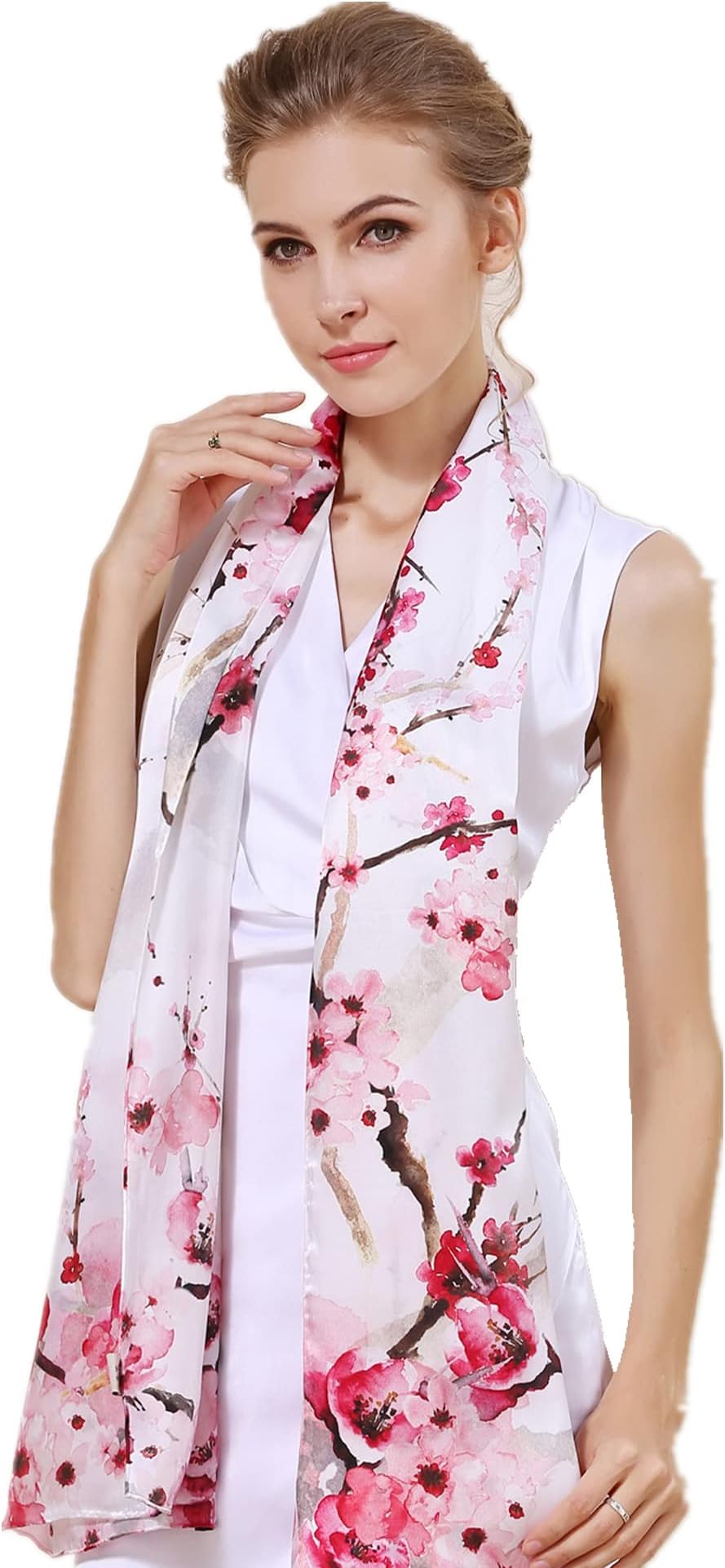 Women's 100% Charmeuse Mulberry Silk Long Scarf For Gift Hair Ladies Shawls Floral And Butterfly Scarves