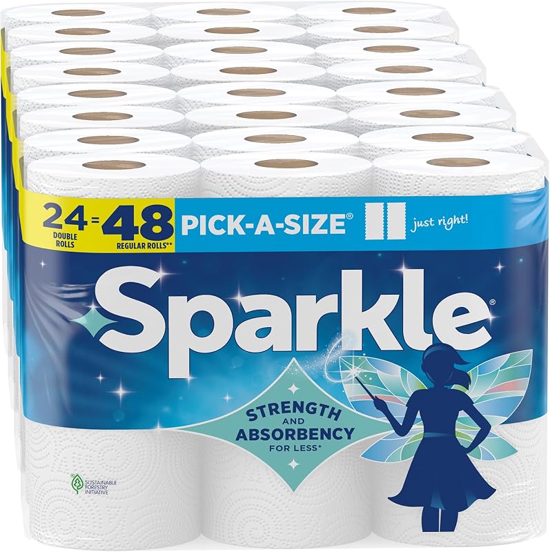 Toallas de papel Sparkle Pick-A-Size, 24 rollos dobles (2640 hojas en total) - Toallas resistentes de 2 capas para la limpieza de la cocina y la suciedad diaria