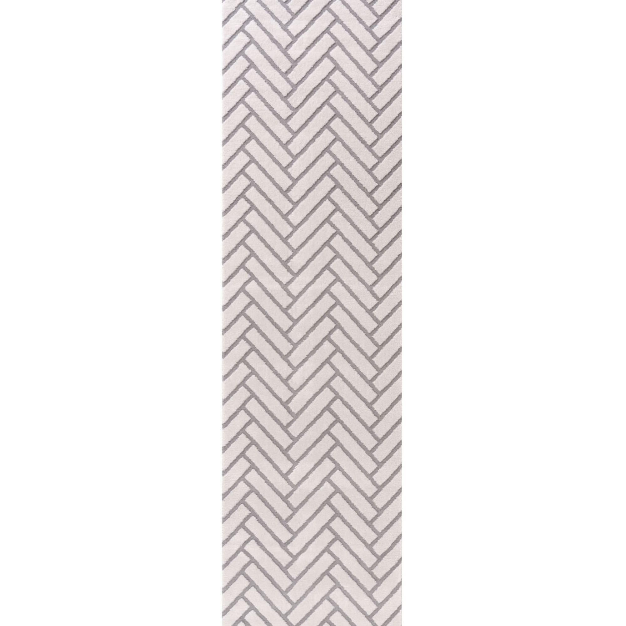 THE RUGS Living Room Rug, Loft Collection – Modern Textured 14mm Soft Pile Area Carpet, Non-Shedding & Easy Care [ Chevron Grey, 80x300 cm]