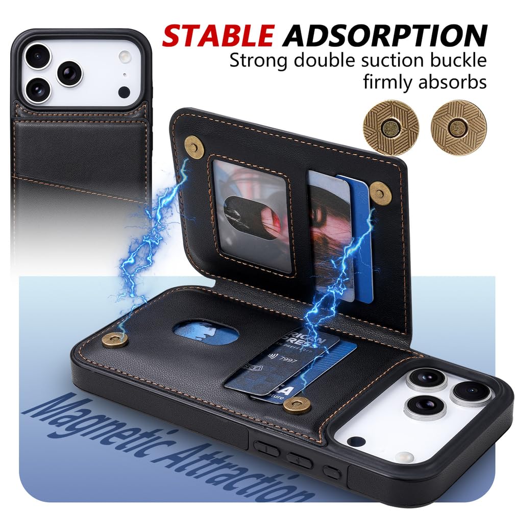 Etui z portfelem do iPhone'a 17/17 Pro/17 Air/17 Pro Max, skórzany portfel, etui na telefon, stojak, ochrona przed upadkiem, biznesowa powłoka ochronna RFID (brązowy, 17 Air)