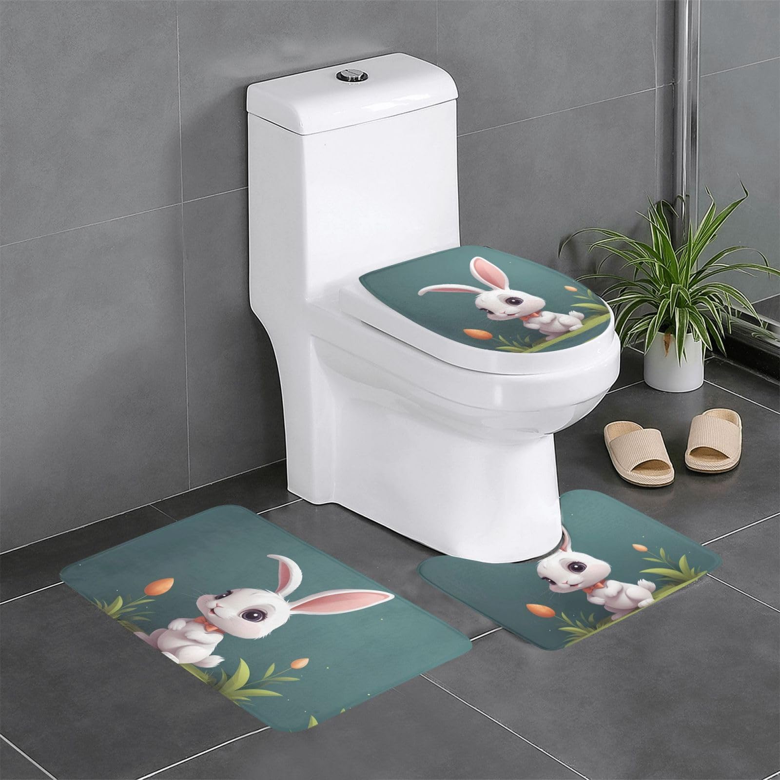 Tapis de salle de bain lapin lot 3 tapis ovale rectangulaire toilette coiffeuse